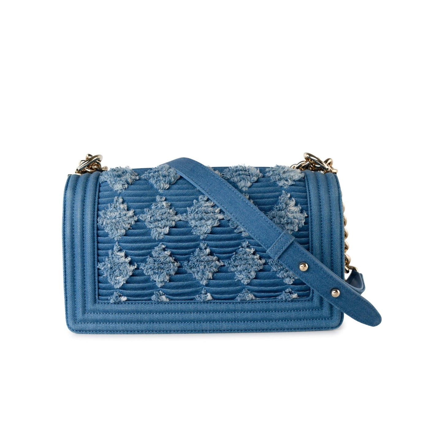 Denim Pleated Old Medium Light Blue Boy Bag