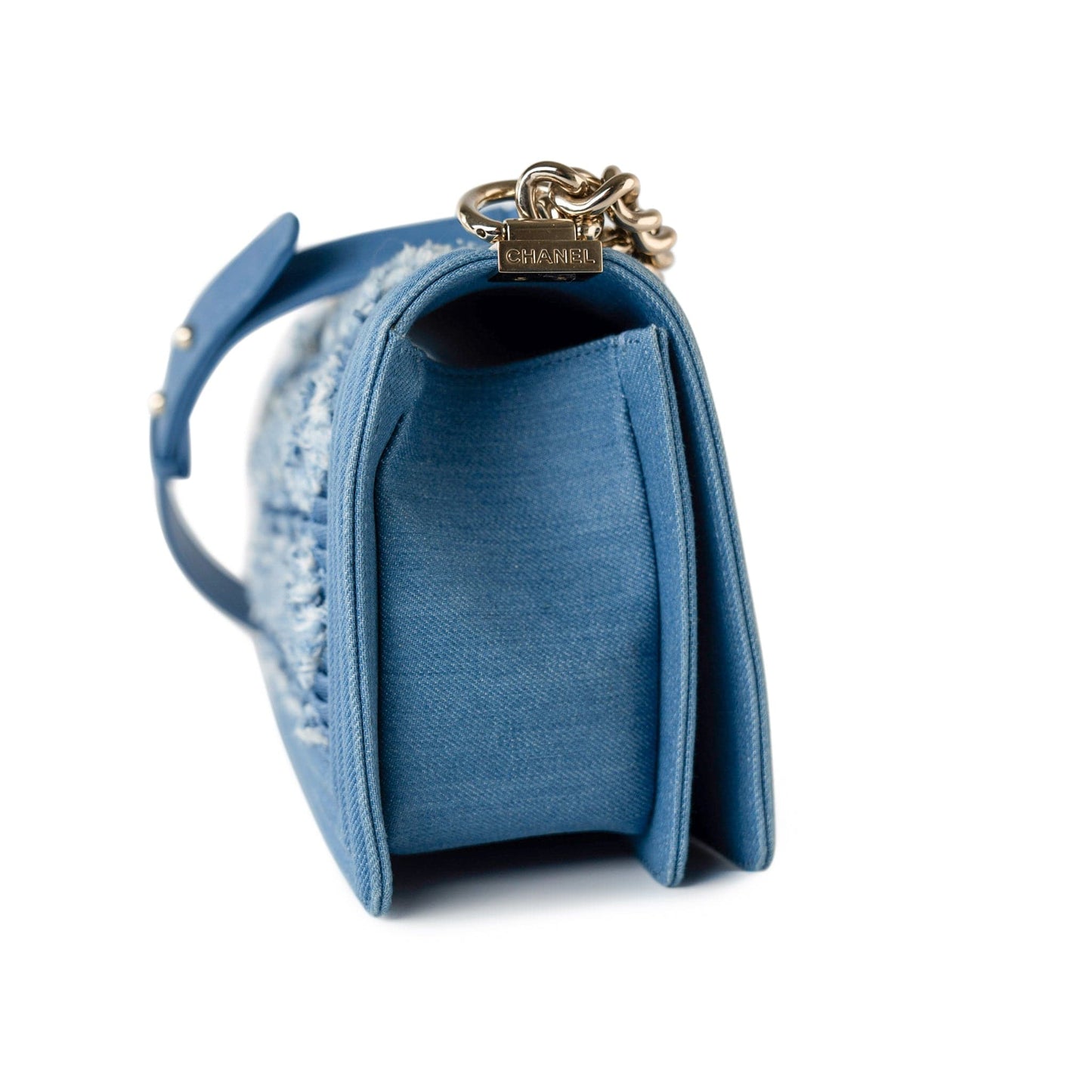 Denim Pleated Old Medium Light Blue Boy Bag