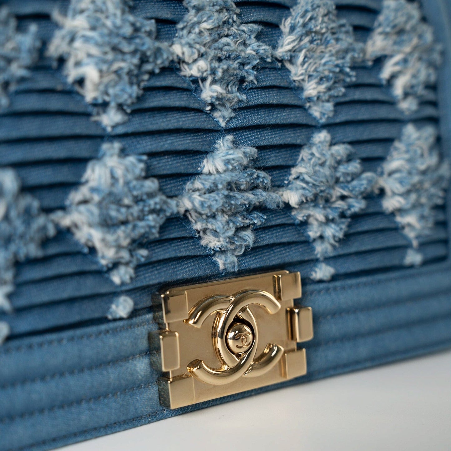 Denim Pleated Old Medium Light Blue Boy Bag