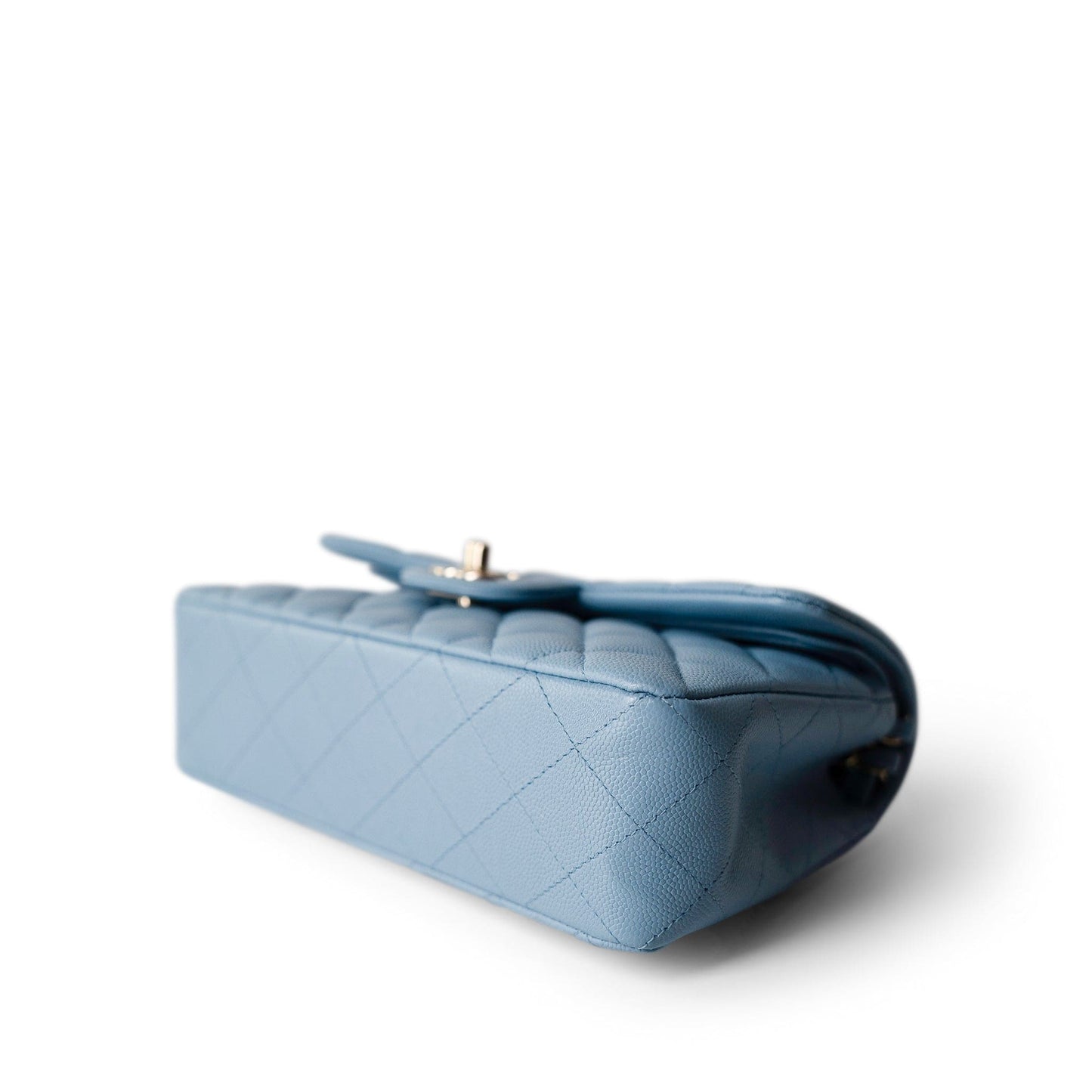22S Light Blue Caviar Quilted Classic Flap Small Light Gold Hardware