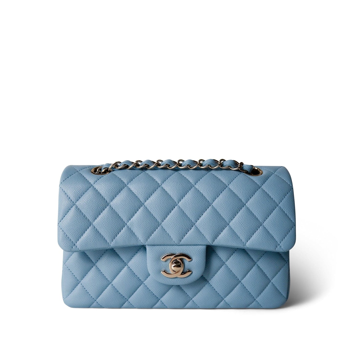 22S Light Blue Caviar Quilted Classic Flap Small Light Gold Hardware