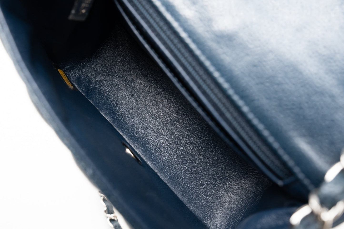 Navy Blue Caviar Quilted Mini Square Single Flap Silver Hardware