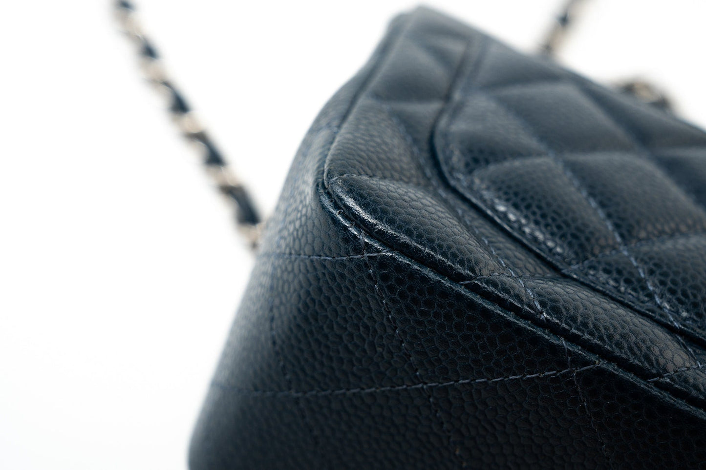 Navy Blue Caviar Quilted Mini Square Single Flap Silver Hardware