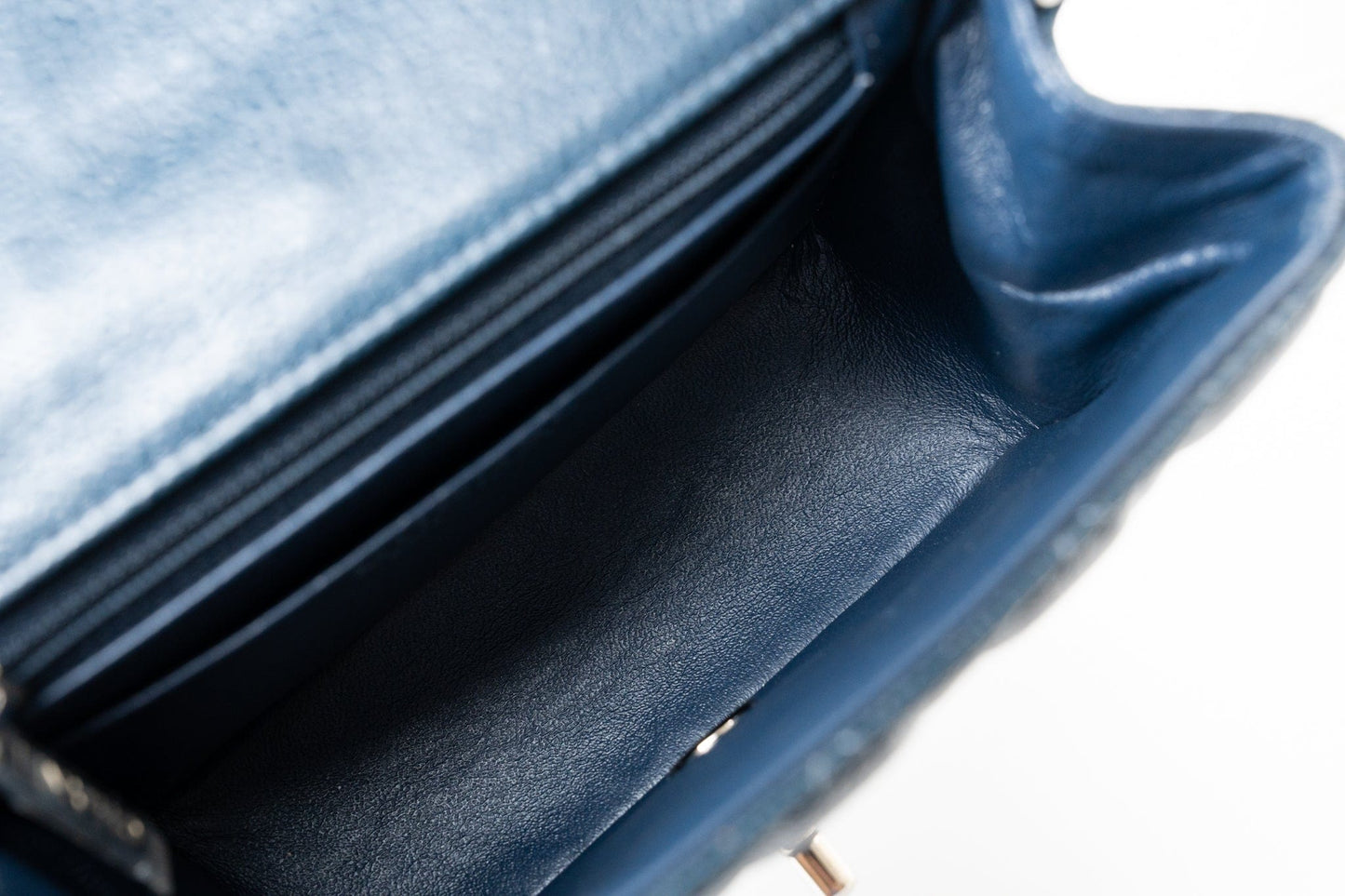 Navy Blue Caviar Quilted Mini Square Single Flap Silver Hardware