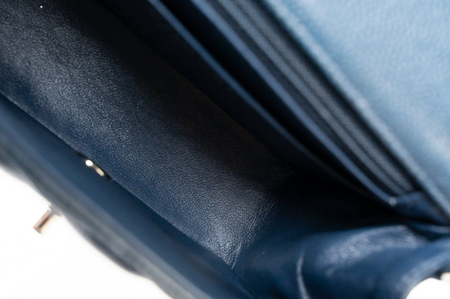 Navy Blue Caviar Quilted Mini Square Single Flap Silver Hardware