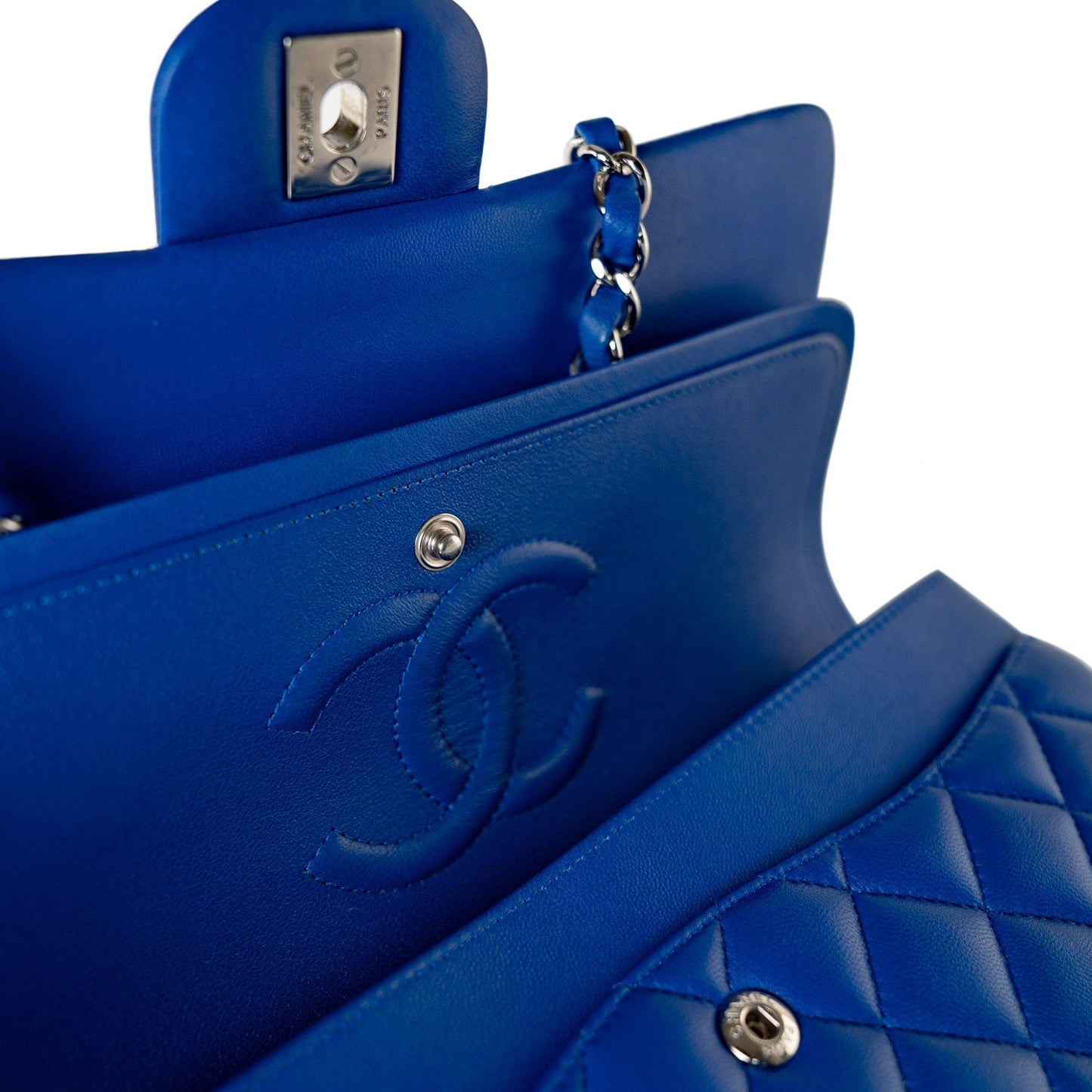 Royal Blue Lambskin Quilted Classic Flap Medium Silver Hardware