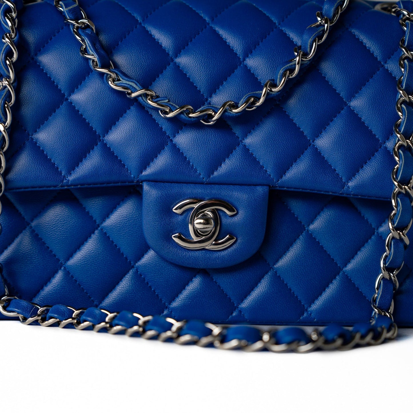 Royal Blue Lambskin Quilted Classic Flap Medium Silver Hardware