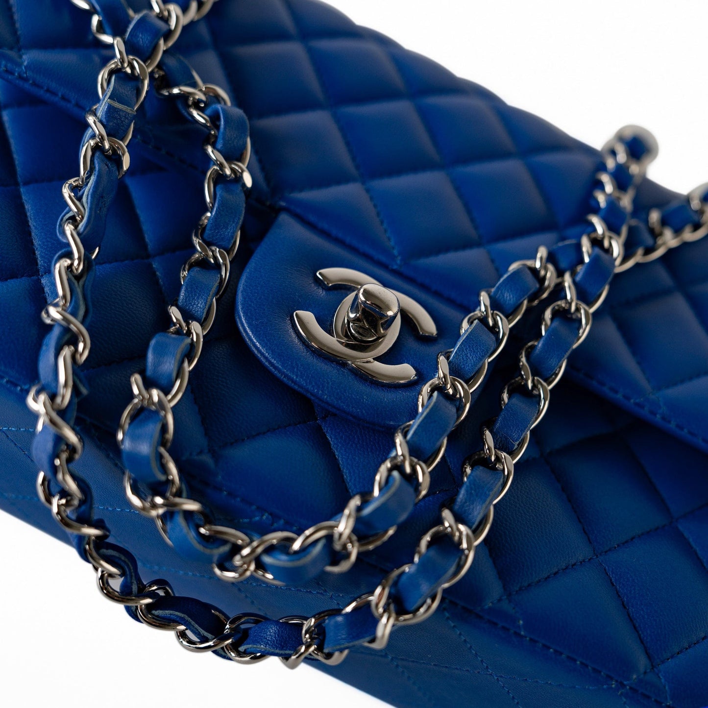 Royal Blue Lambskin Quilted Classic Flap Medium Silver Hardware