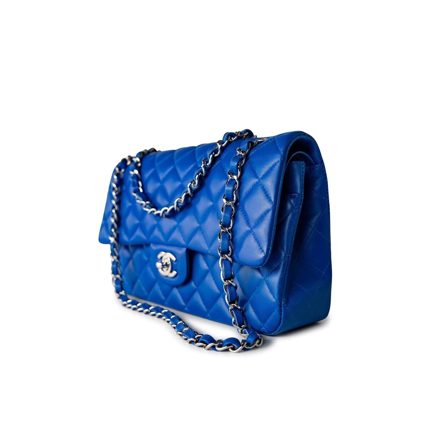 Royal Blue Lambskin Quilted Classic Flap Medium Silver Hardware