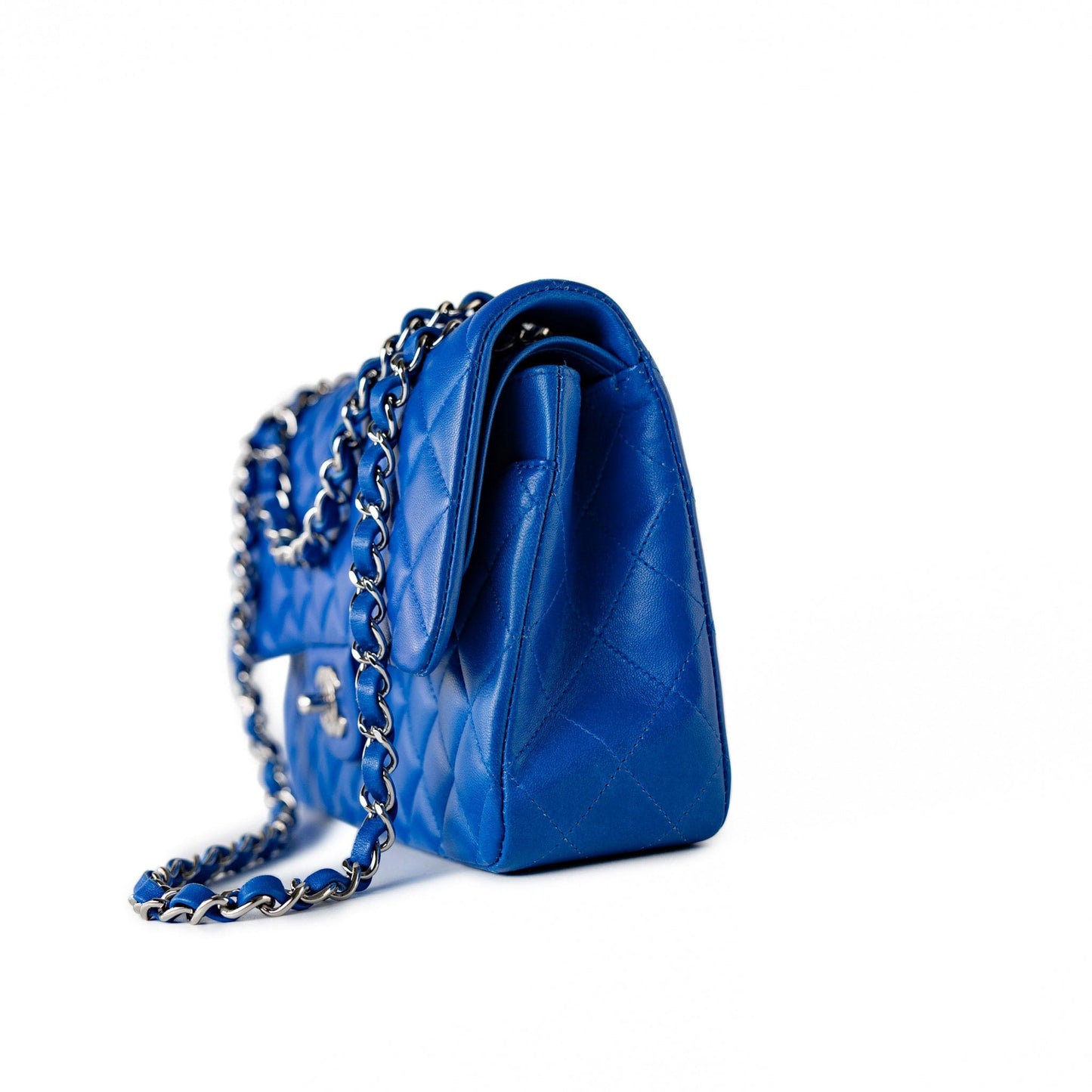 Royal Blue Lambskin Quilted Classic Flap Medium Silver Hardware