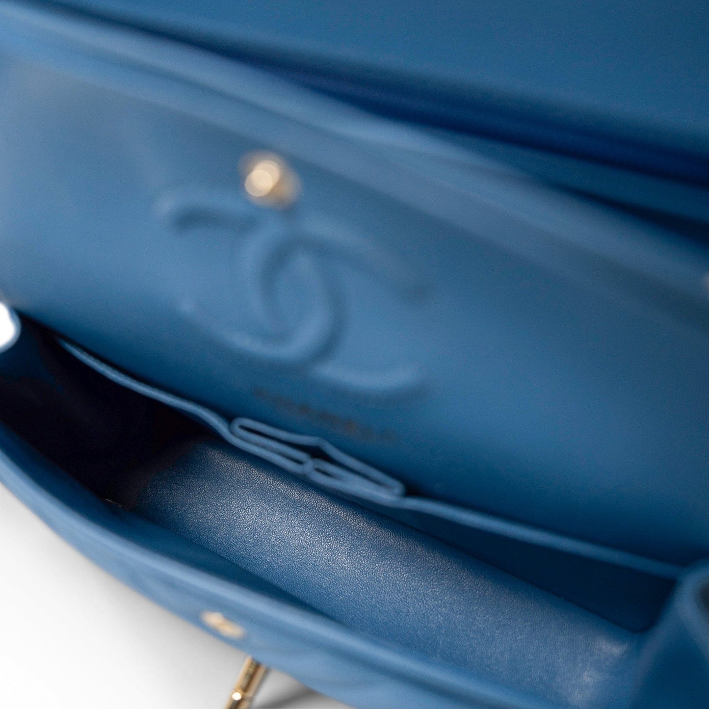 Sky Blue Caviar Chevron Classic Flap Small Light Gold Hardware