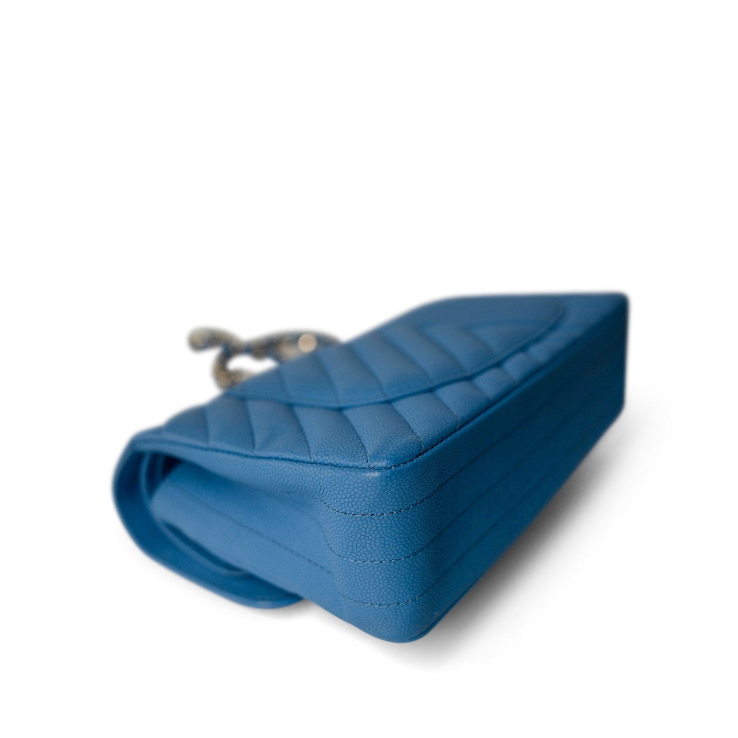 Sky Blue Caviar Chevron Classic Flap Small Light Gold Hardware