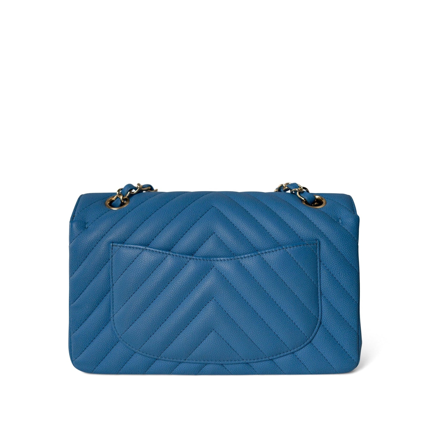 Sky Blue Caviar Chevron Classic Flap Small Light Gold Hardware