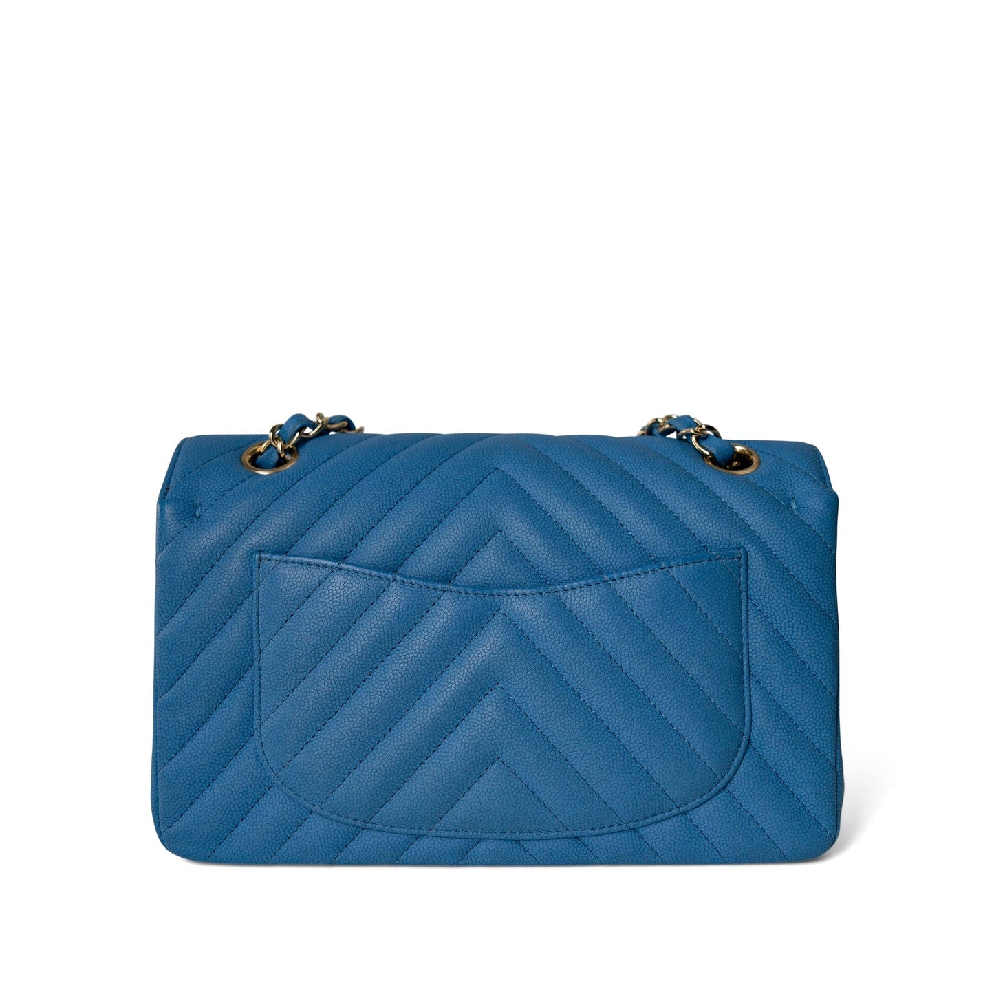 Sky Blue Caviar Chevron Classic Flap Small Light Gold Hardware