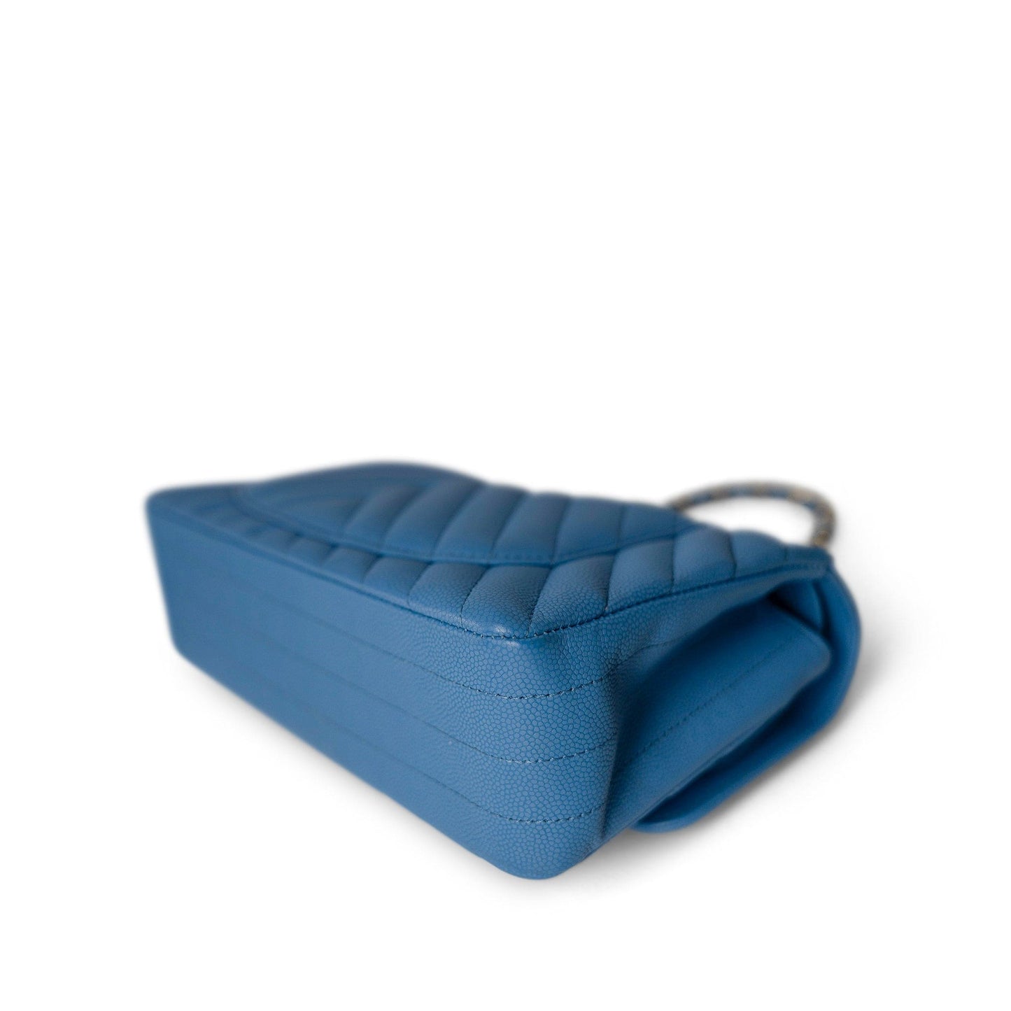 Sky Blue Caviar Chevron Classic Flap Small Light Gold Hardware