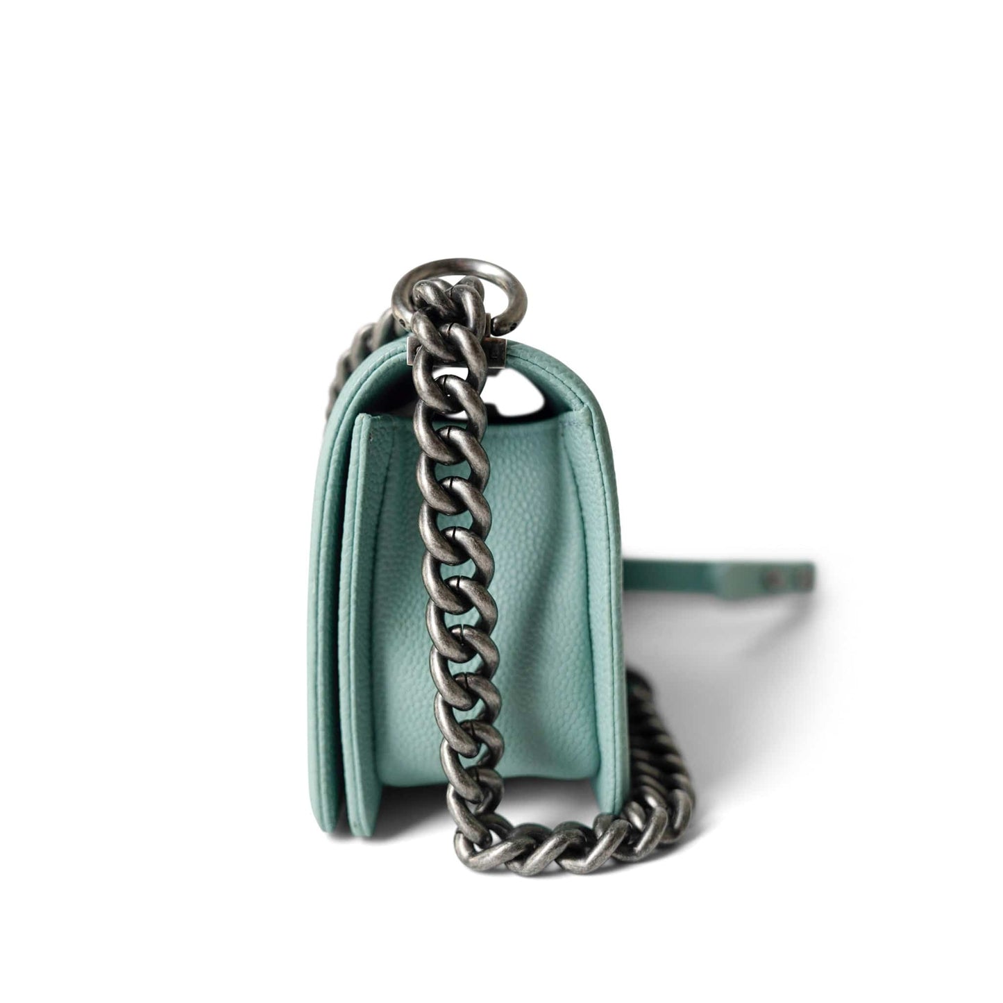20C Tiffany Blue Caviar Chevron Small Boy Bag Ruthenium Hardware