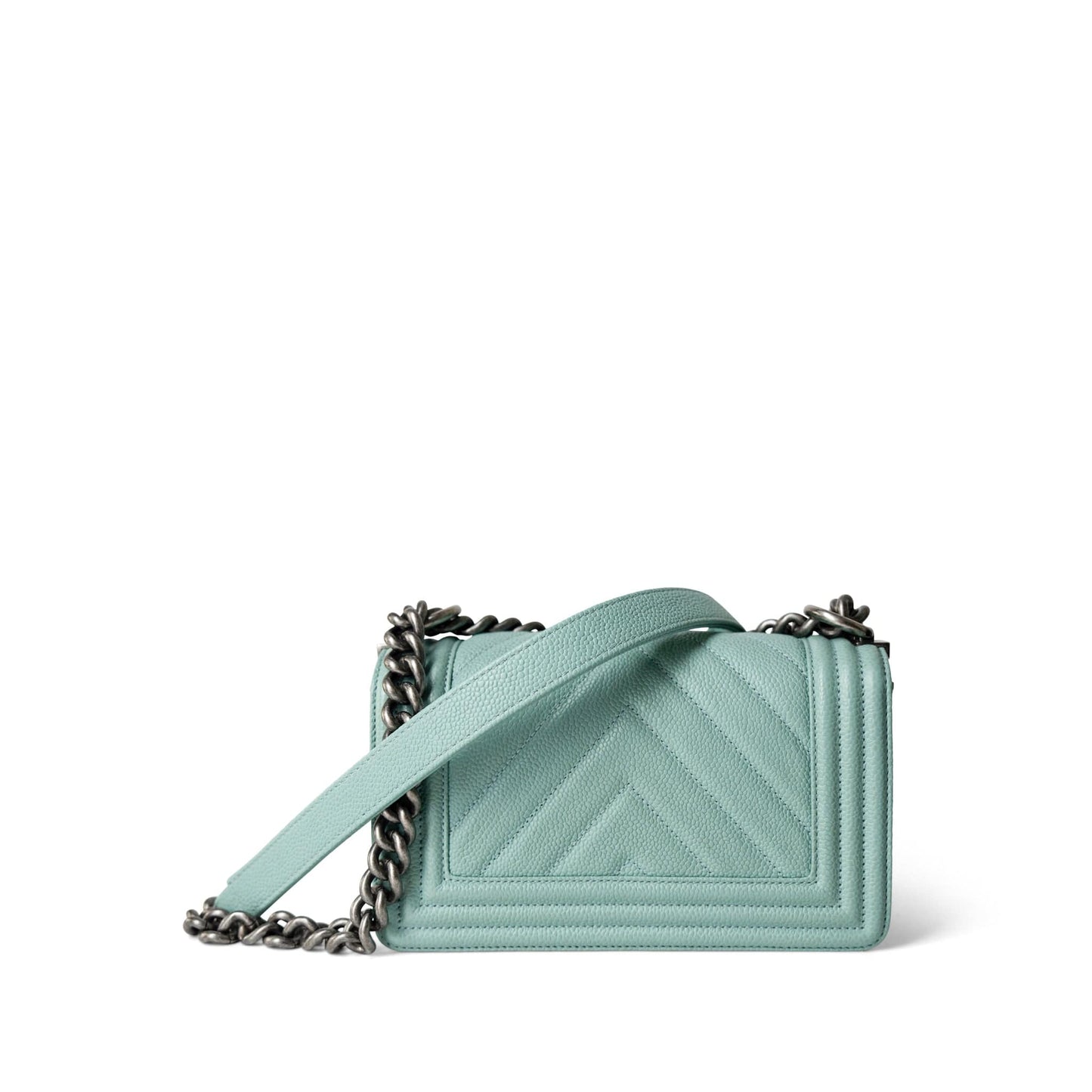 20C Tiffany Blue Caviar Chevron Small Boy Bag Ruthenium Hardware