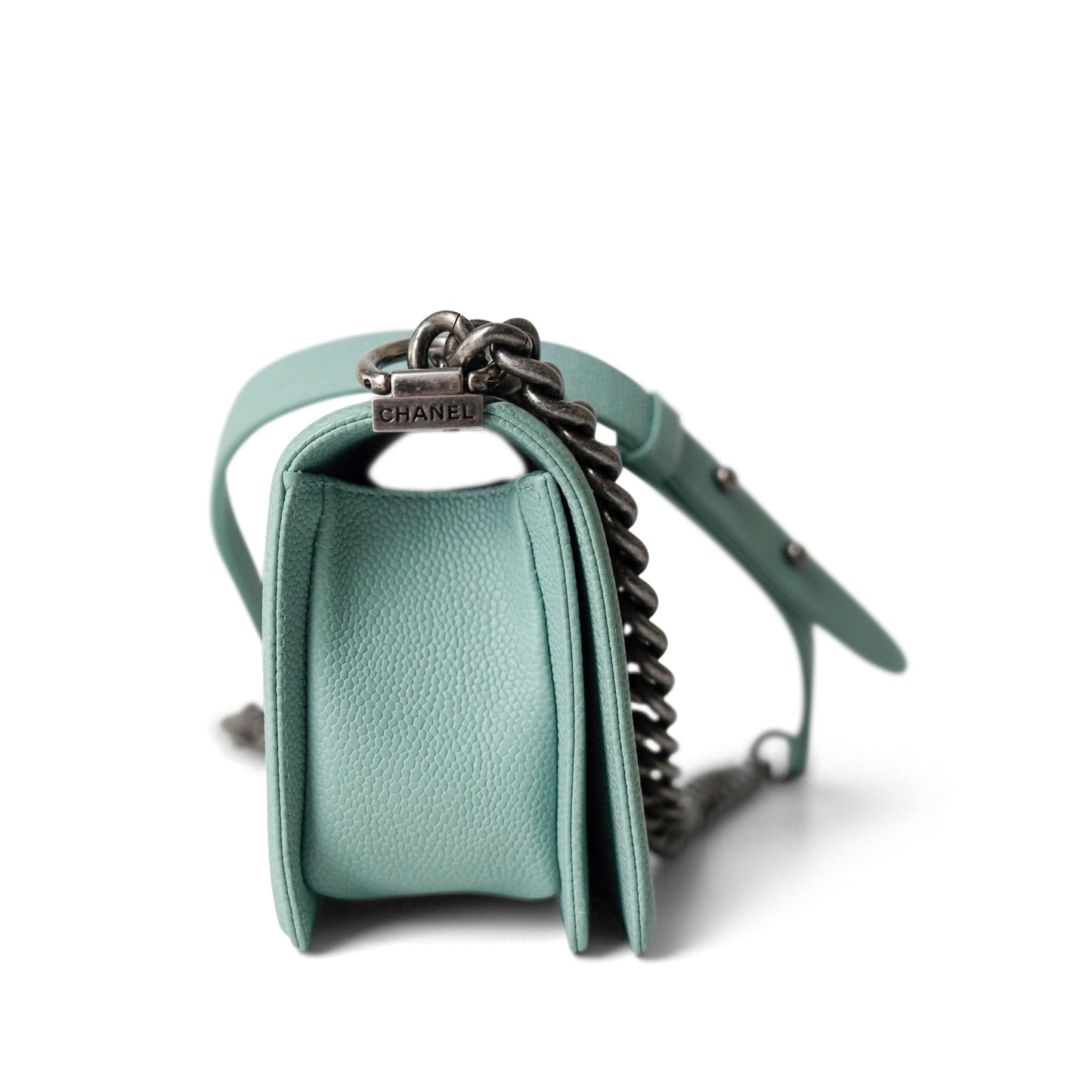 20C Tiffany Blue Caviar Chevron Small Boy Bag Ruthenium Hardware