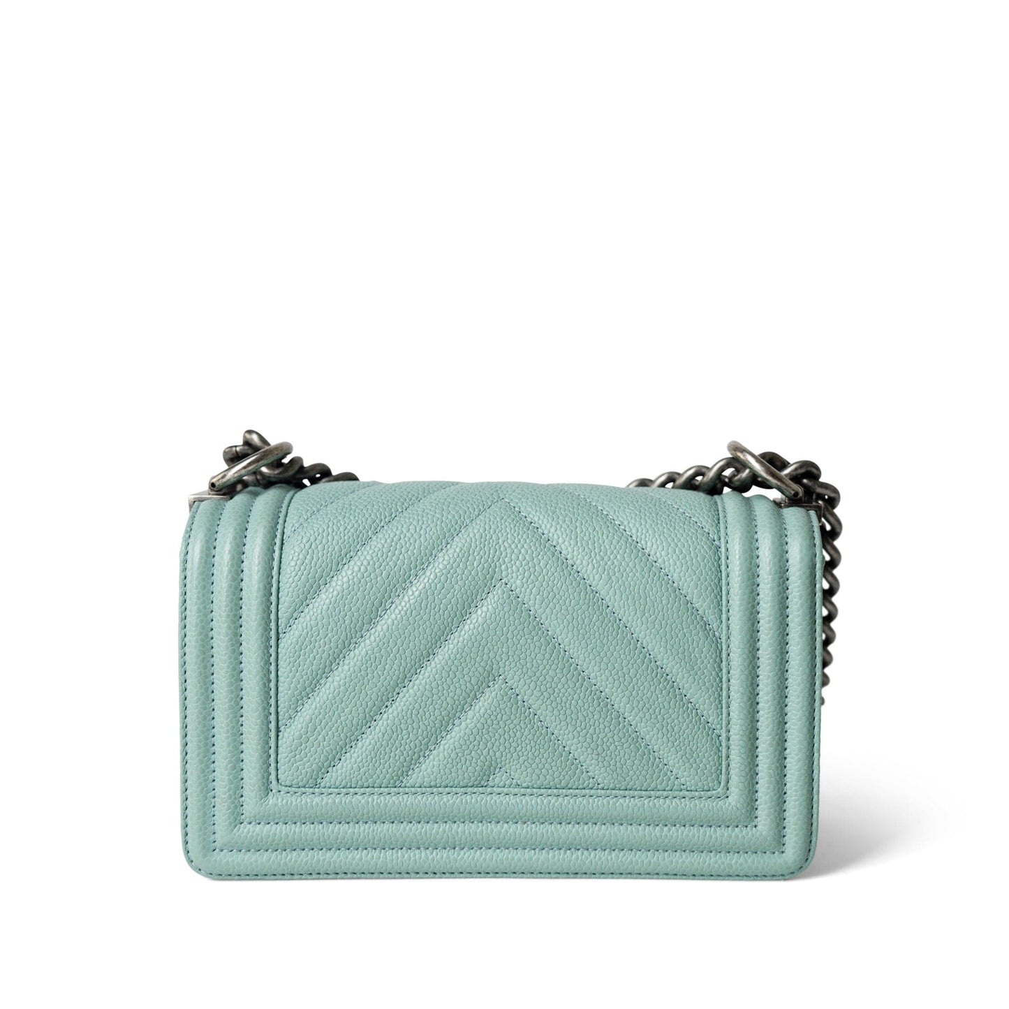 20C Tiffany Blue Caviar Chevron Small Boy Bag Ruthenium Hardware