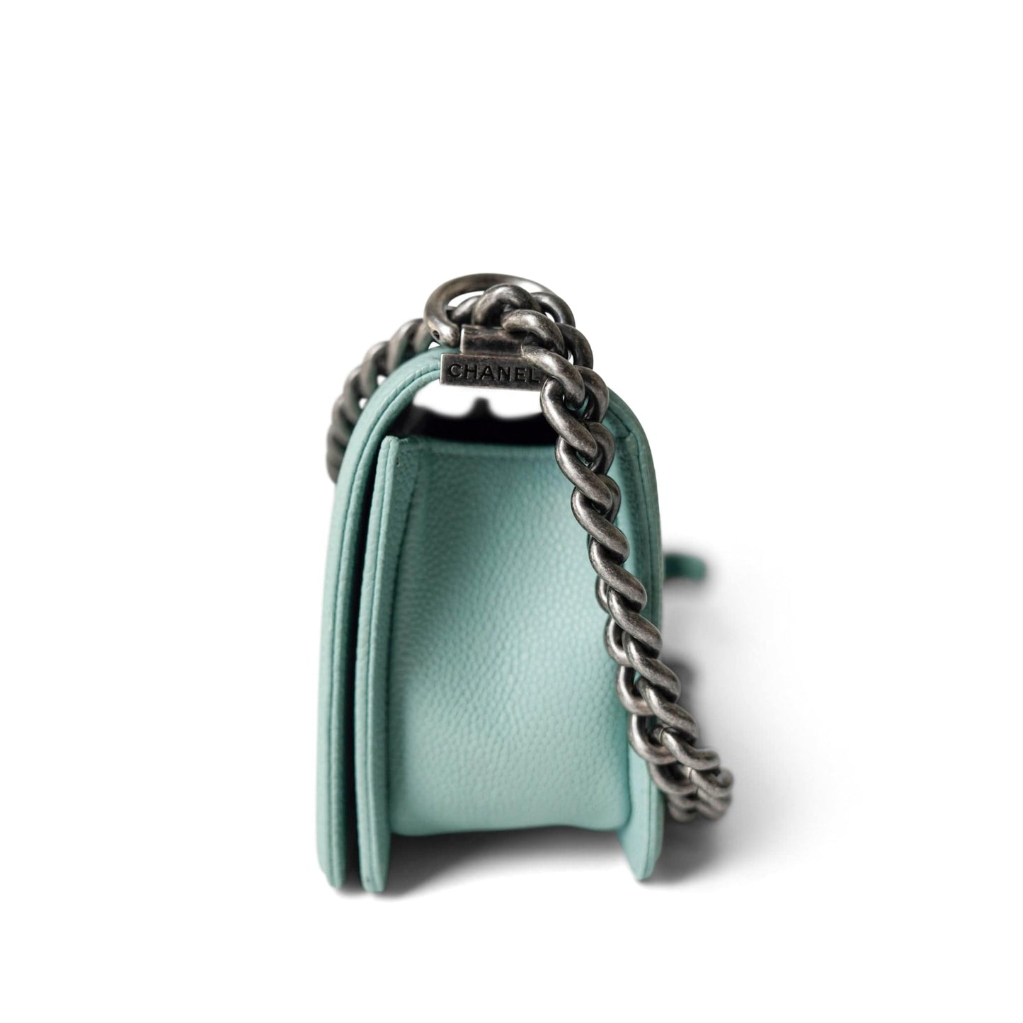 20C Tiffany Blue Caviar Chevron Small Boy Bag Ruthenium Hardware