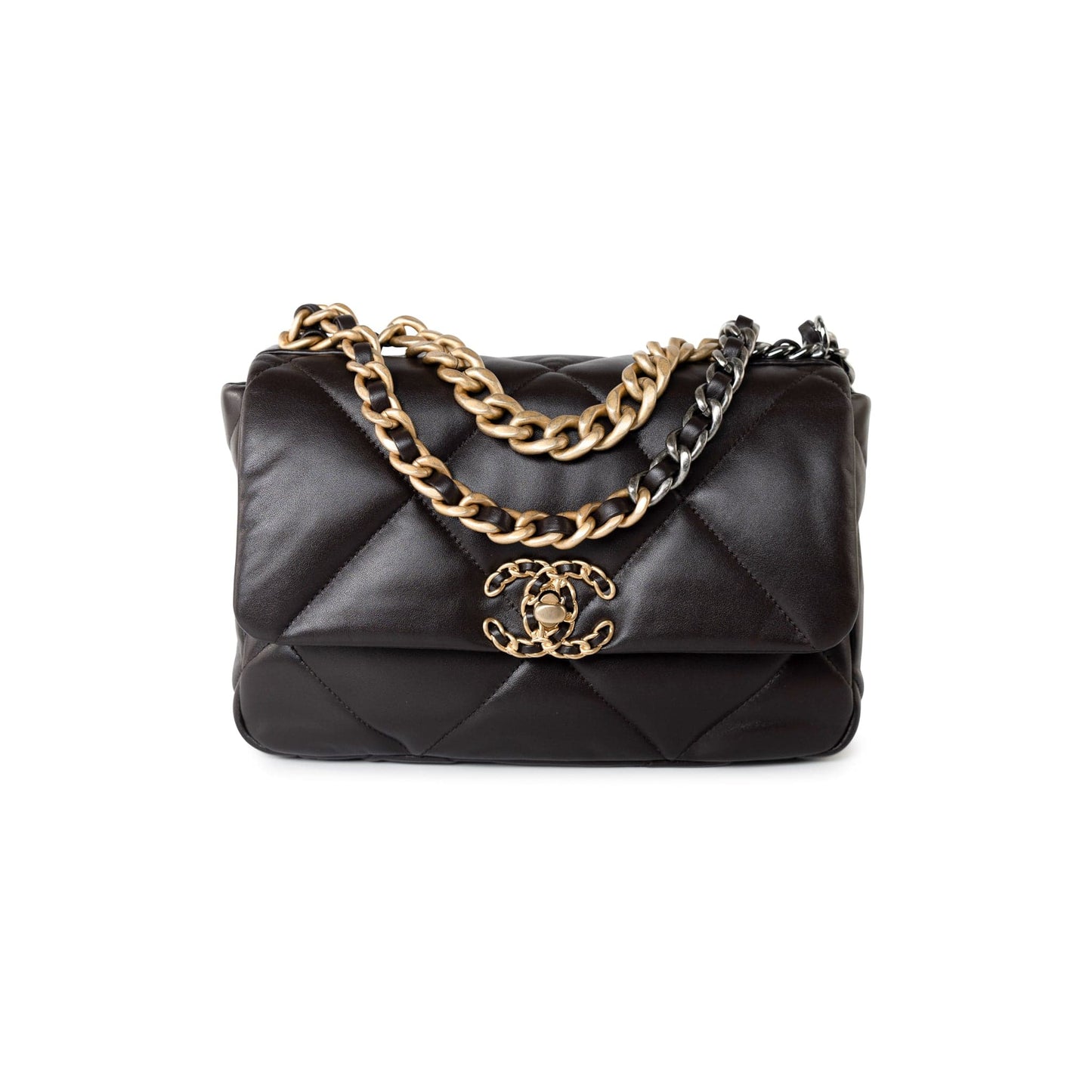 21A Dark Brown Lambskin Quilted 19 Flap Small MHW