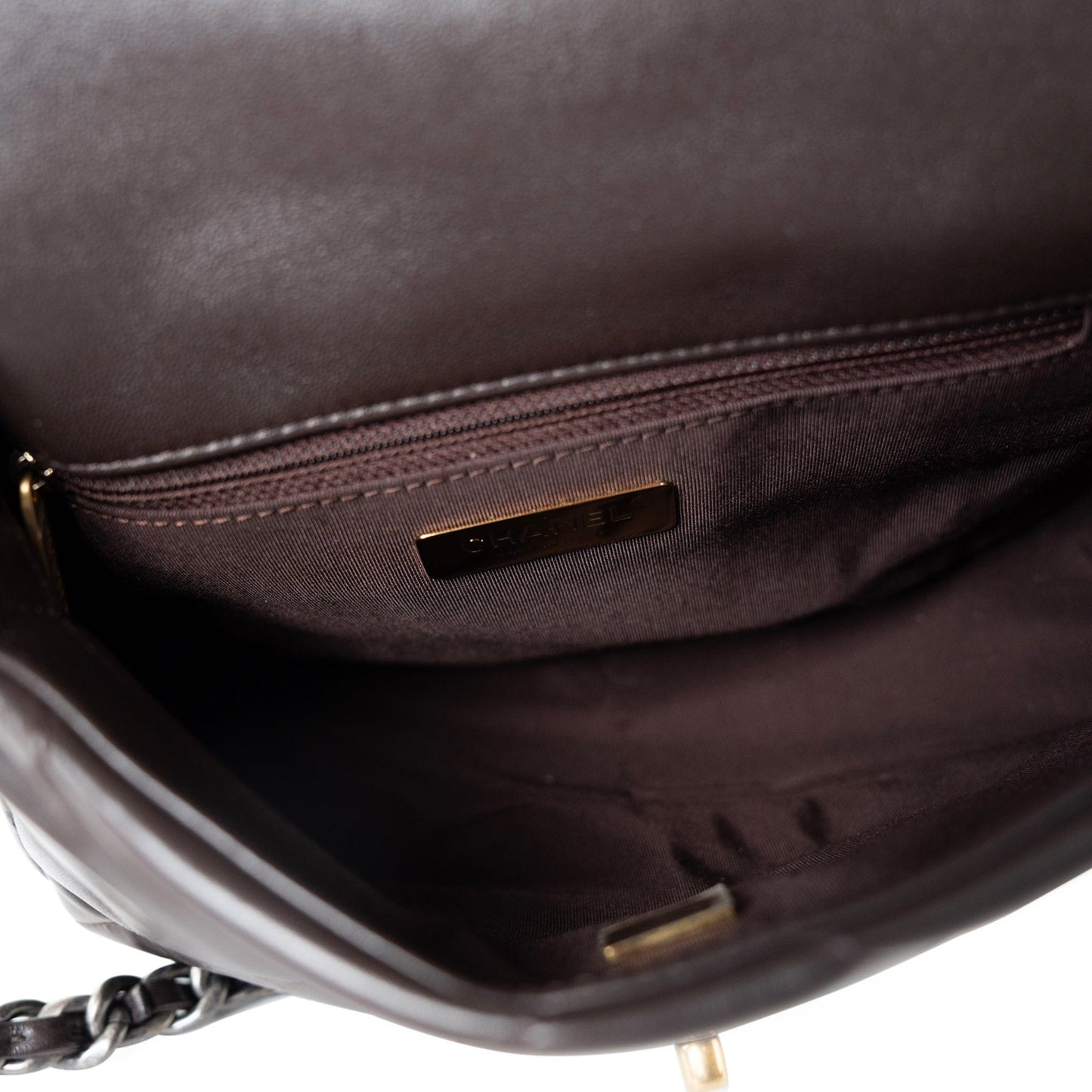 21A Dark Brown Lambskin Quilted 19 Flap Small MHW