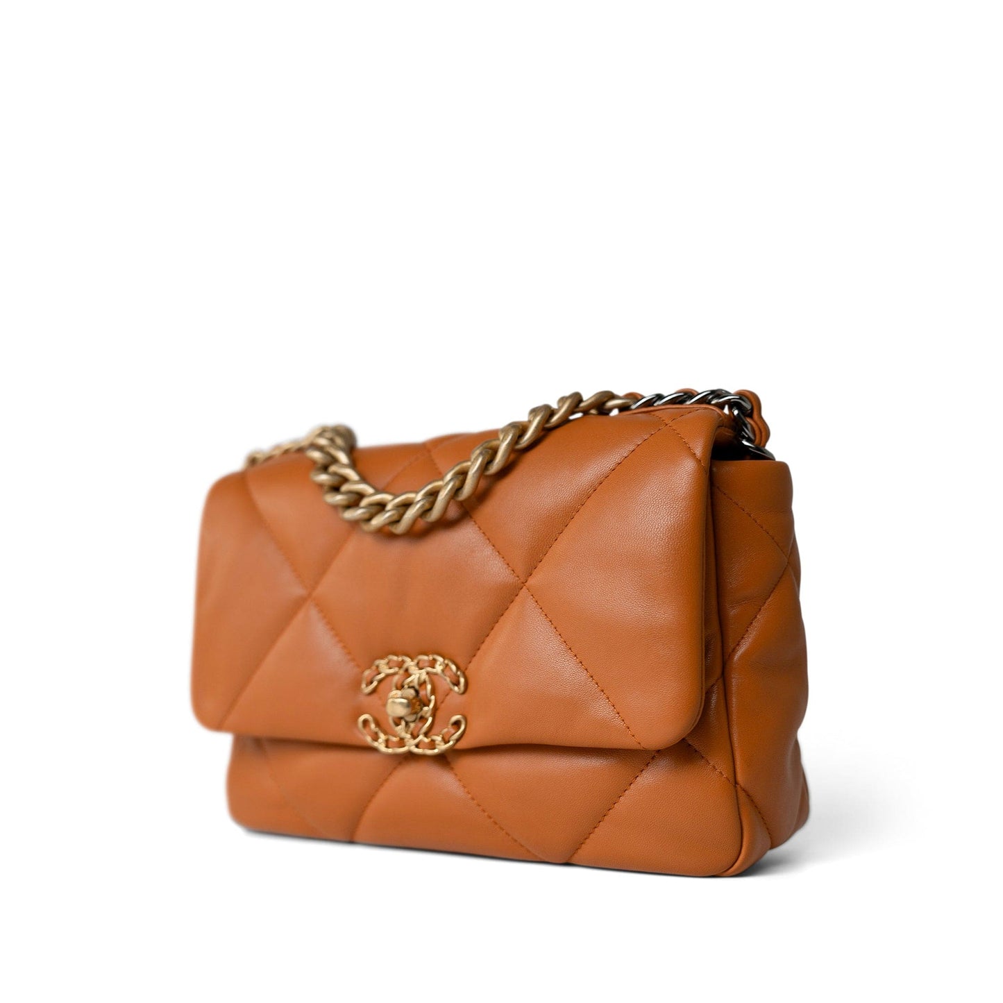 21A Light Brown Lambskin Quilted 19 Flap Small Mixed Hardware