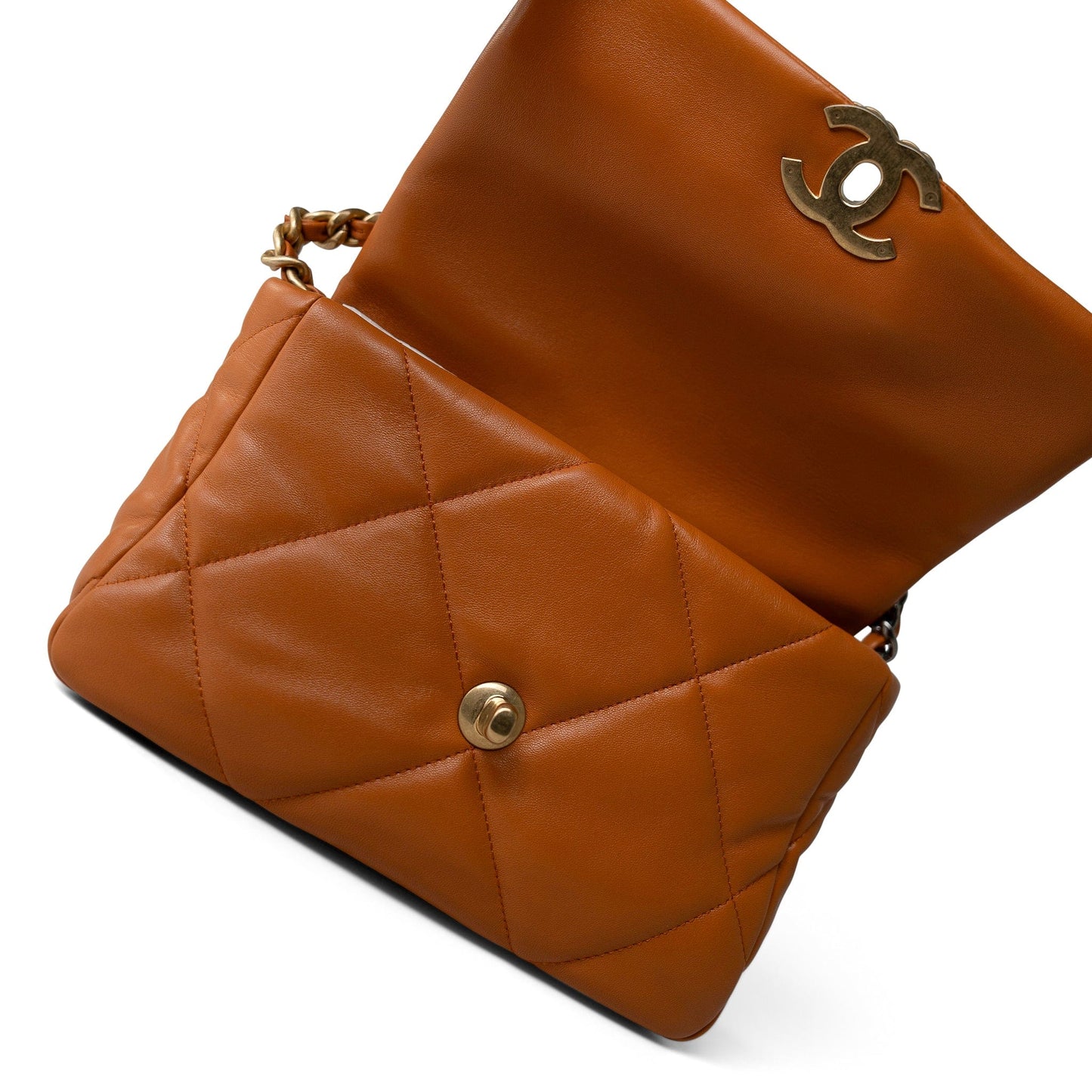 21A Light Brown Lambskin Quilted 19 Flap Small Mixed Hardware