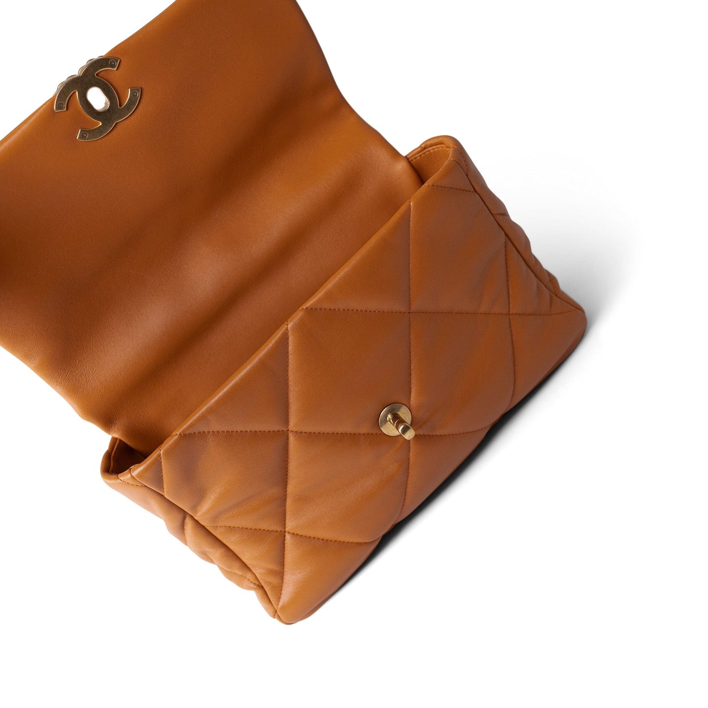 21A Light Brown Lambskin Quilted Medium/Large 19 Flap Mixed Hardware