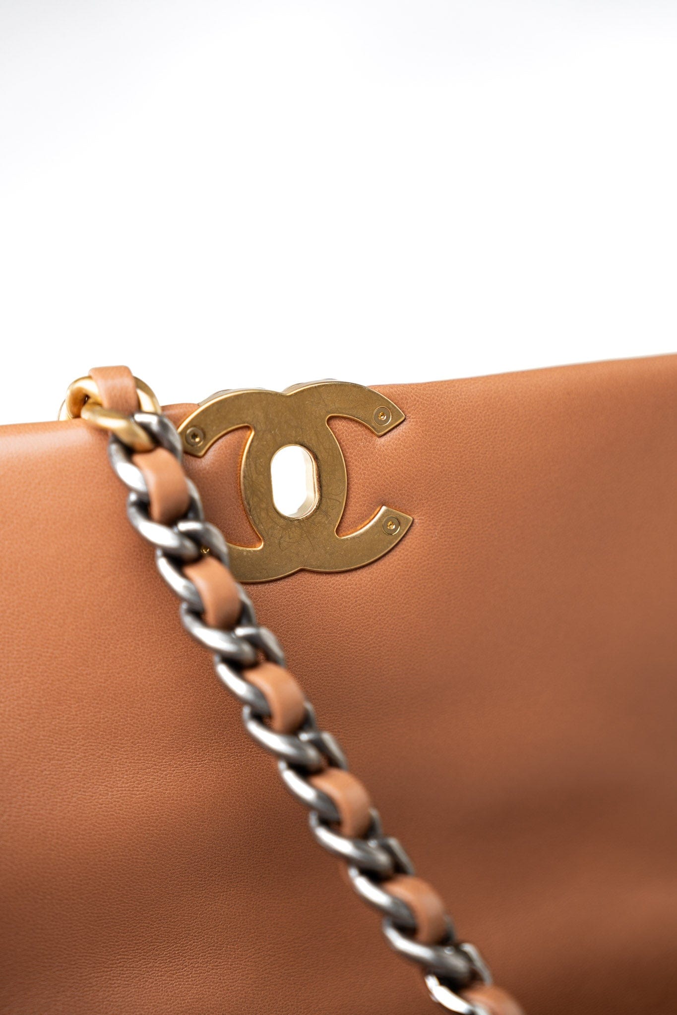 21P Caramel Lambskin Quilted 19 Flap Small Mixed Hardware