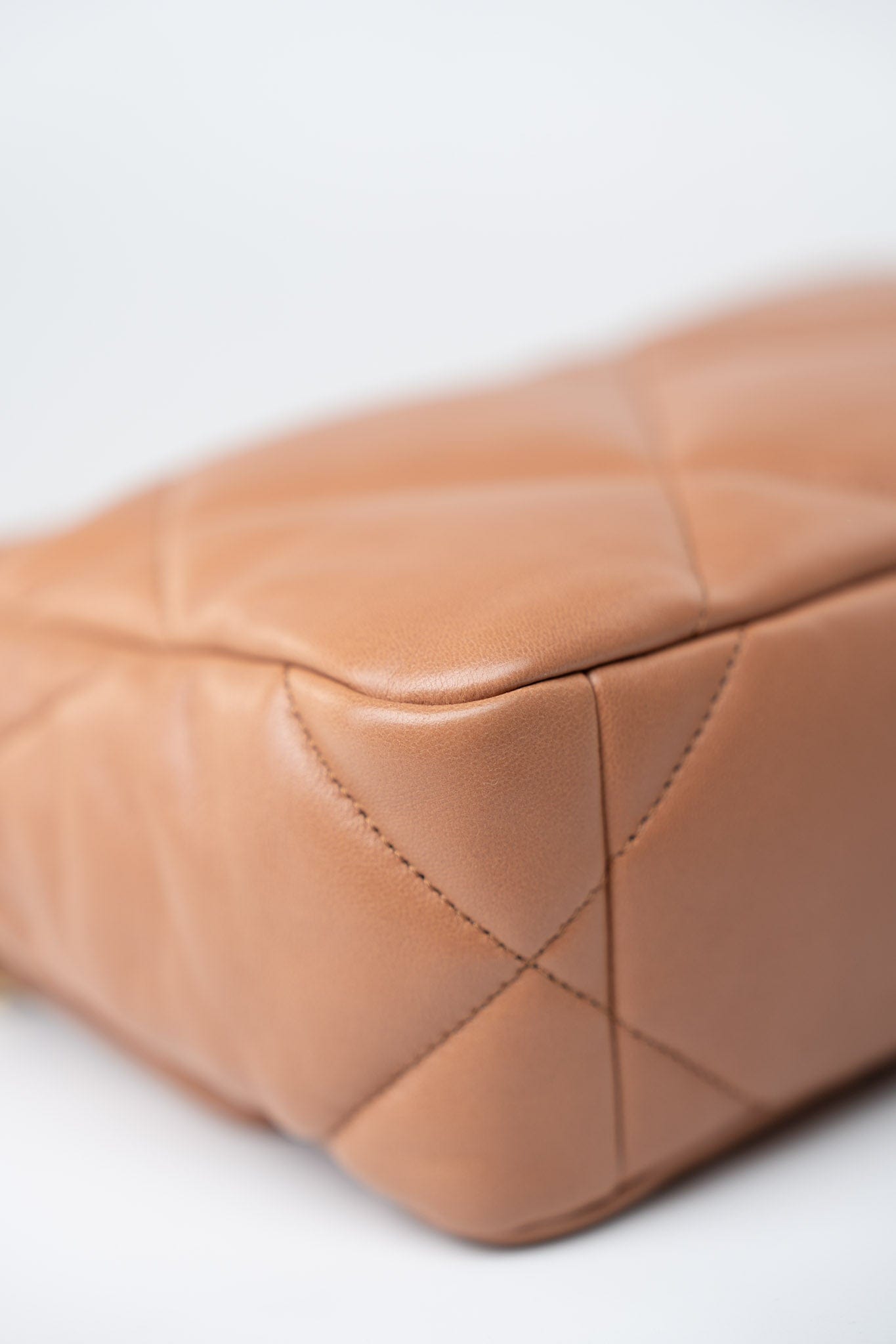 21P Caramel Lambskin Quilted 19 Flap Small Mixed Hardware