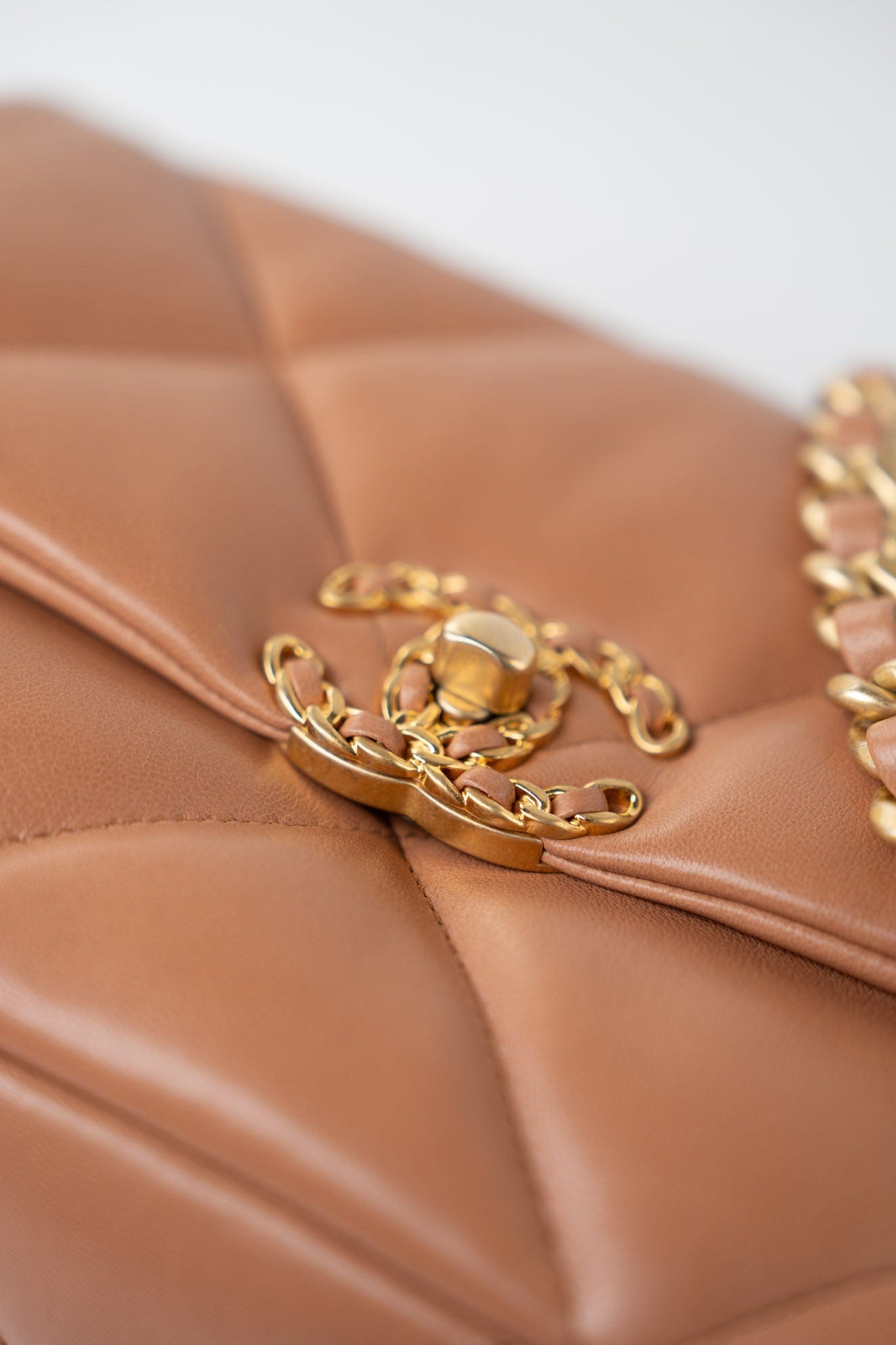 21P Caramel Lambskin Quilted 19 Flap Small Mixed Hardware