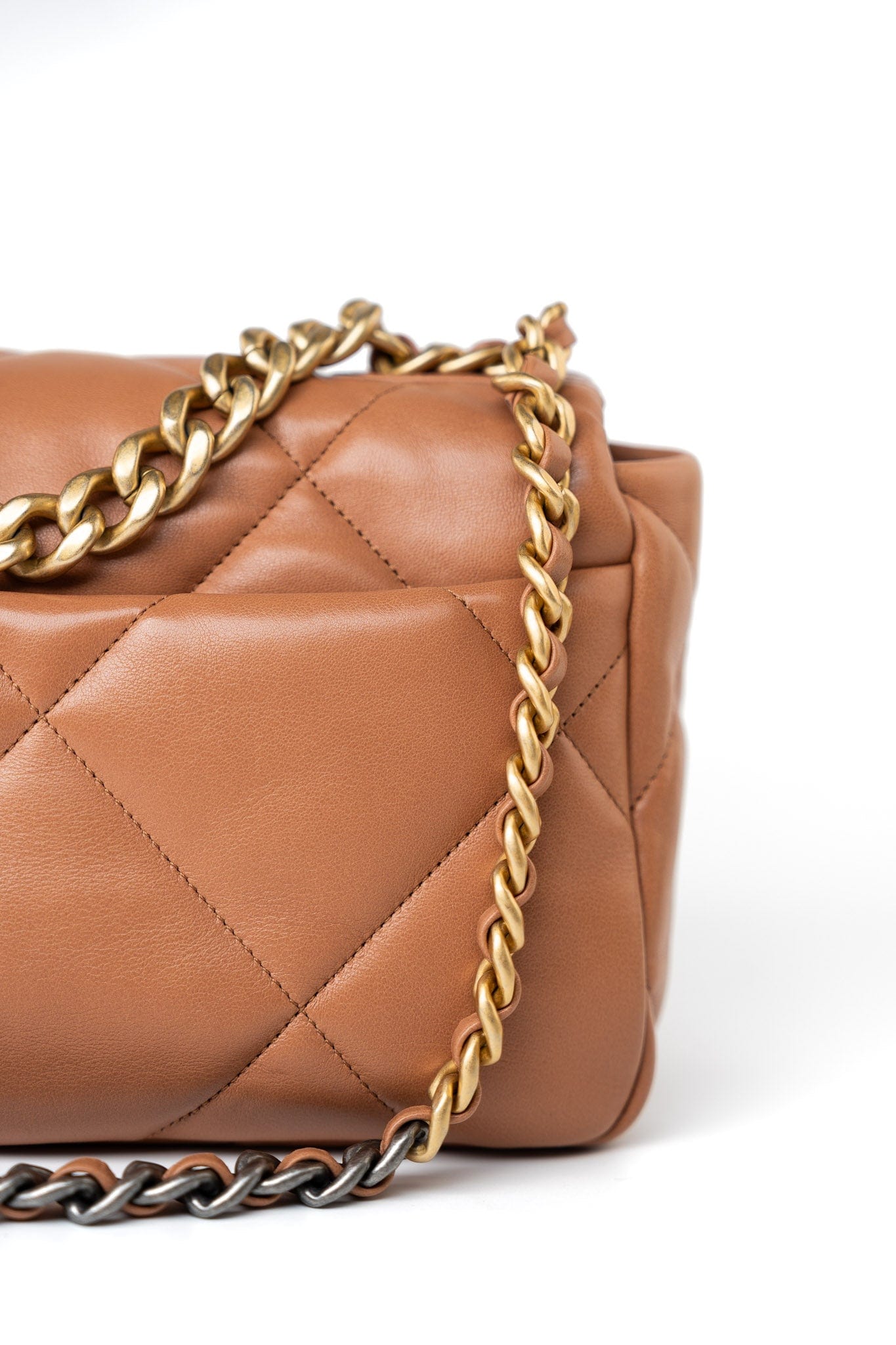 21P Caramel Lambskin Quilted 19 Flap Small Mixed Hardware