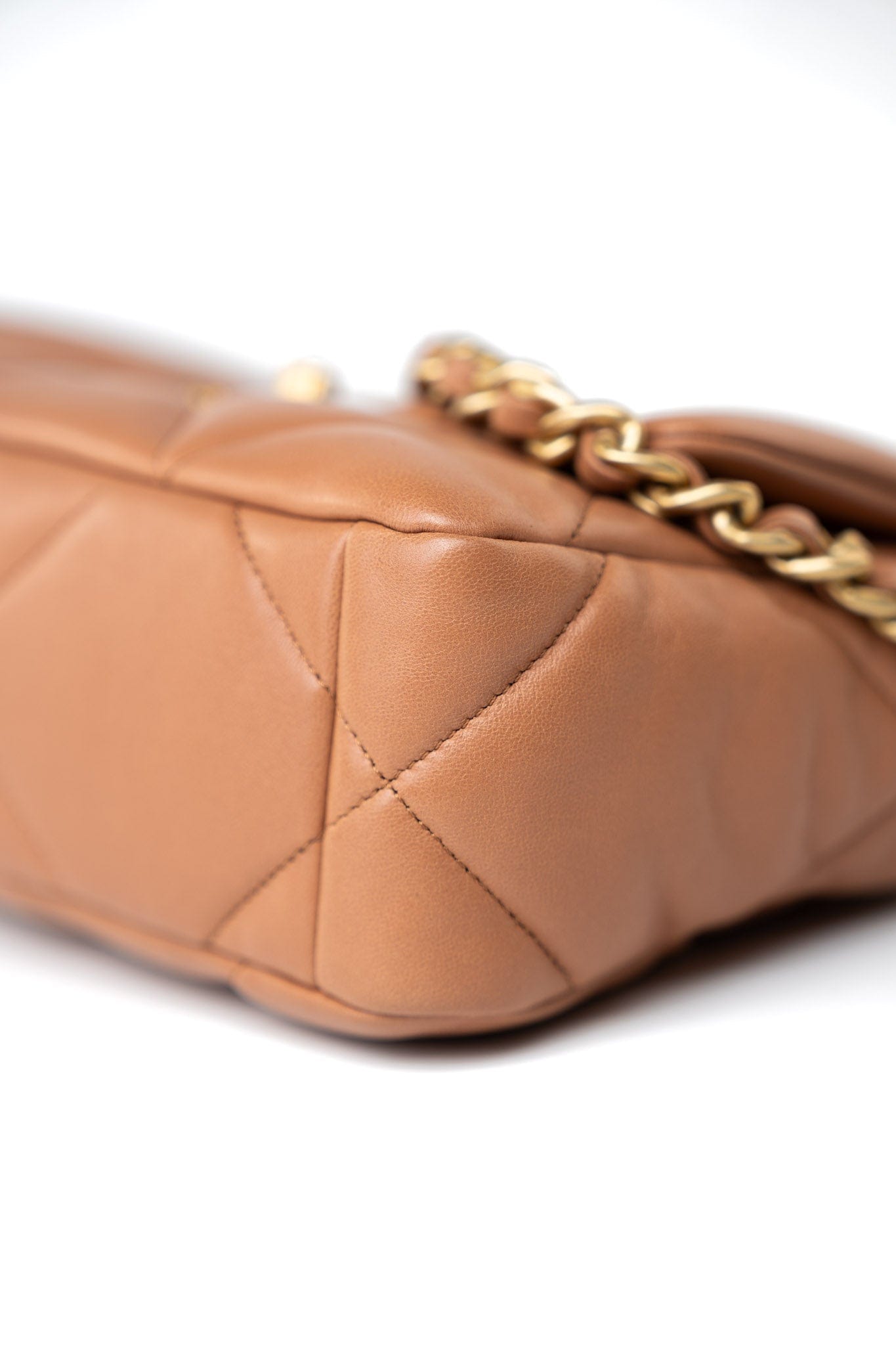 21P Caramel Lambskin Quilted 19 Flap Small Mixed Hardware