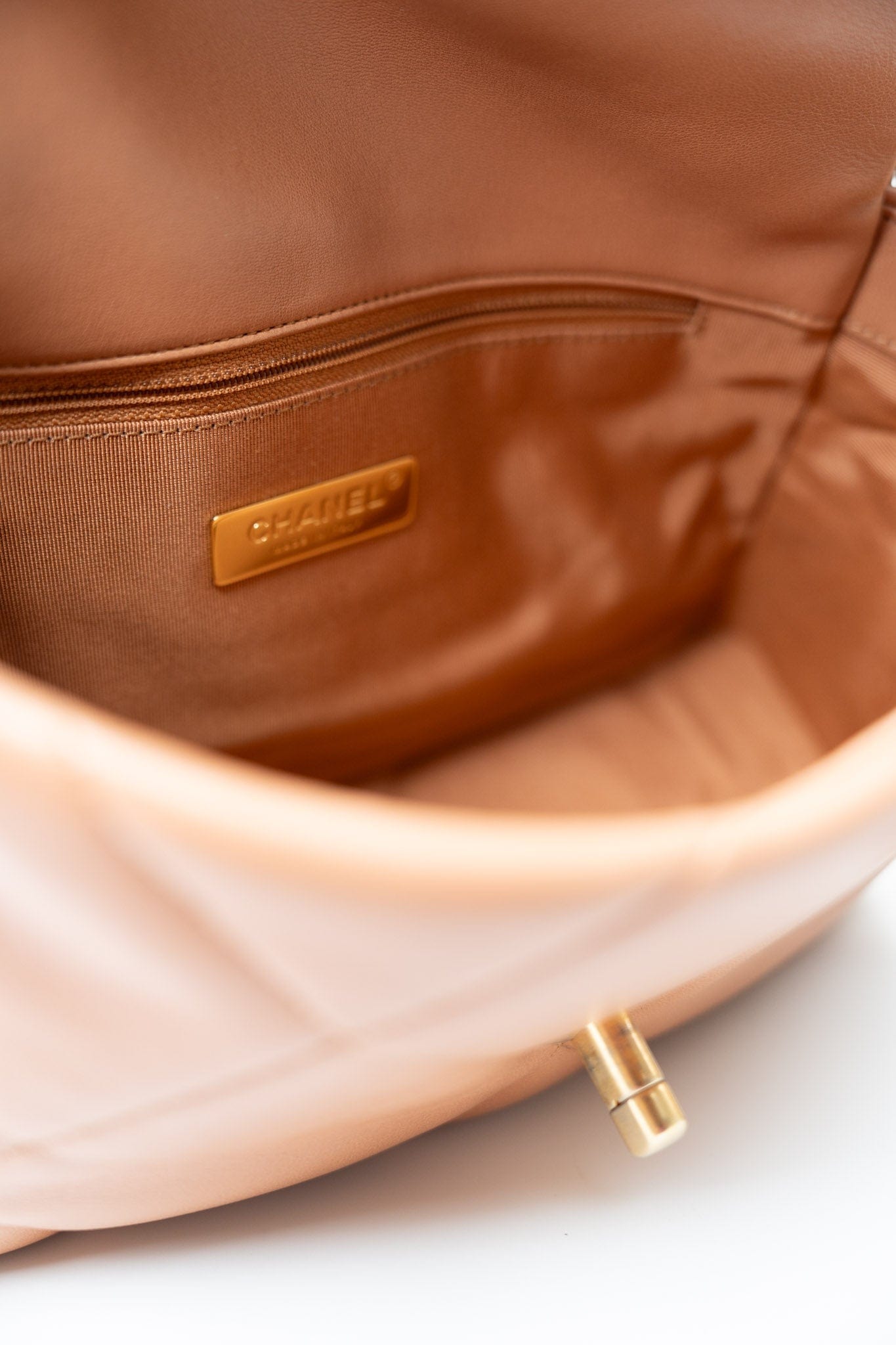 21P Caramel Lambskin Quilted 19 Flap Small Mixed Hardware