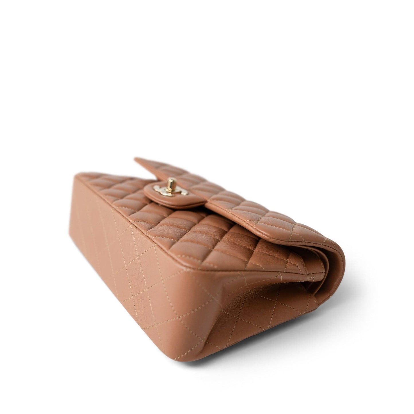 21P Caramel Lambskin Quilted Classic Flap Small Light Gold Hardware