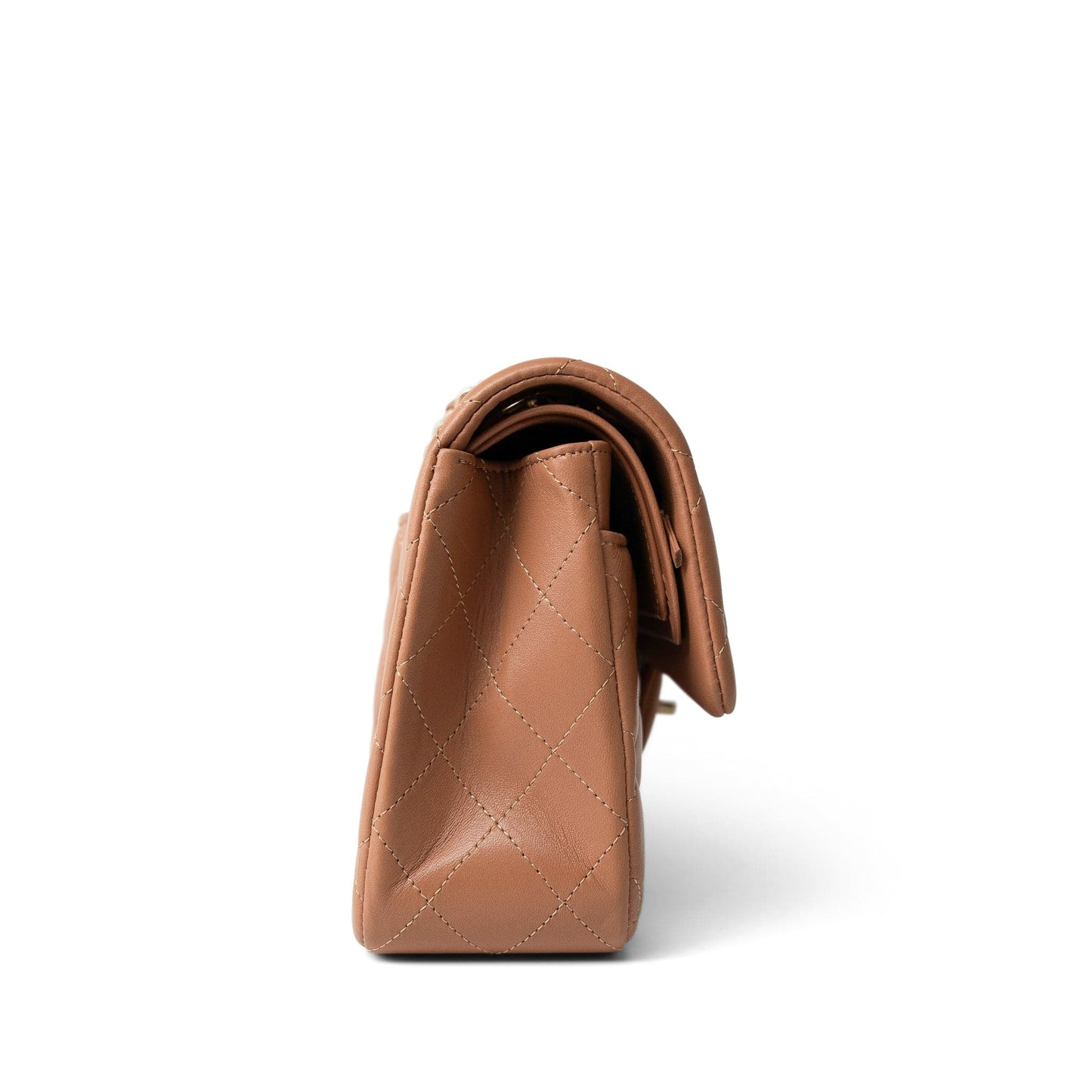 21P Caramel Lambskin Quilted Classic Flap Small Light Gold Hardware