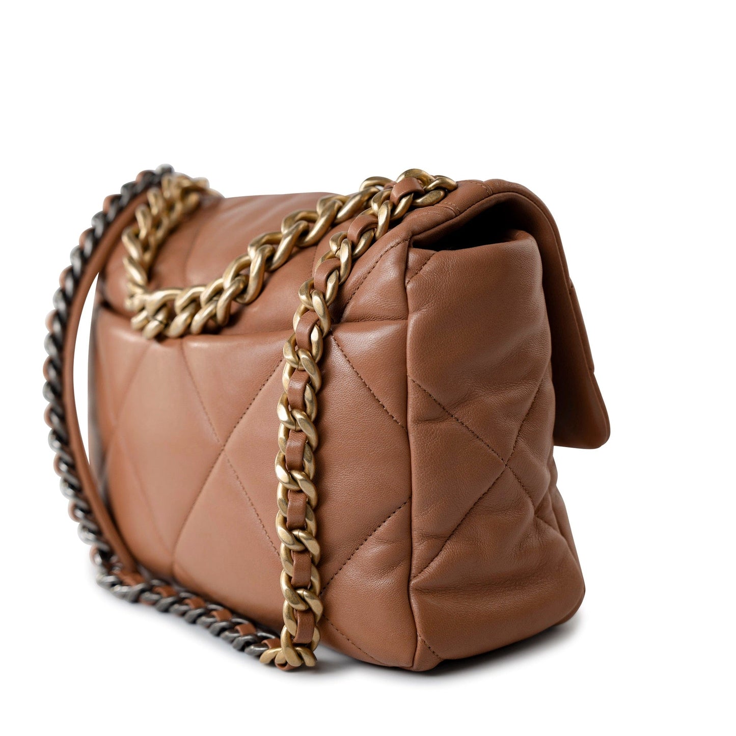 21P Large Caramel Lambskin Quilted 19 Flap Mixed Hardware