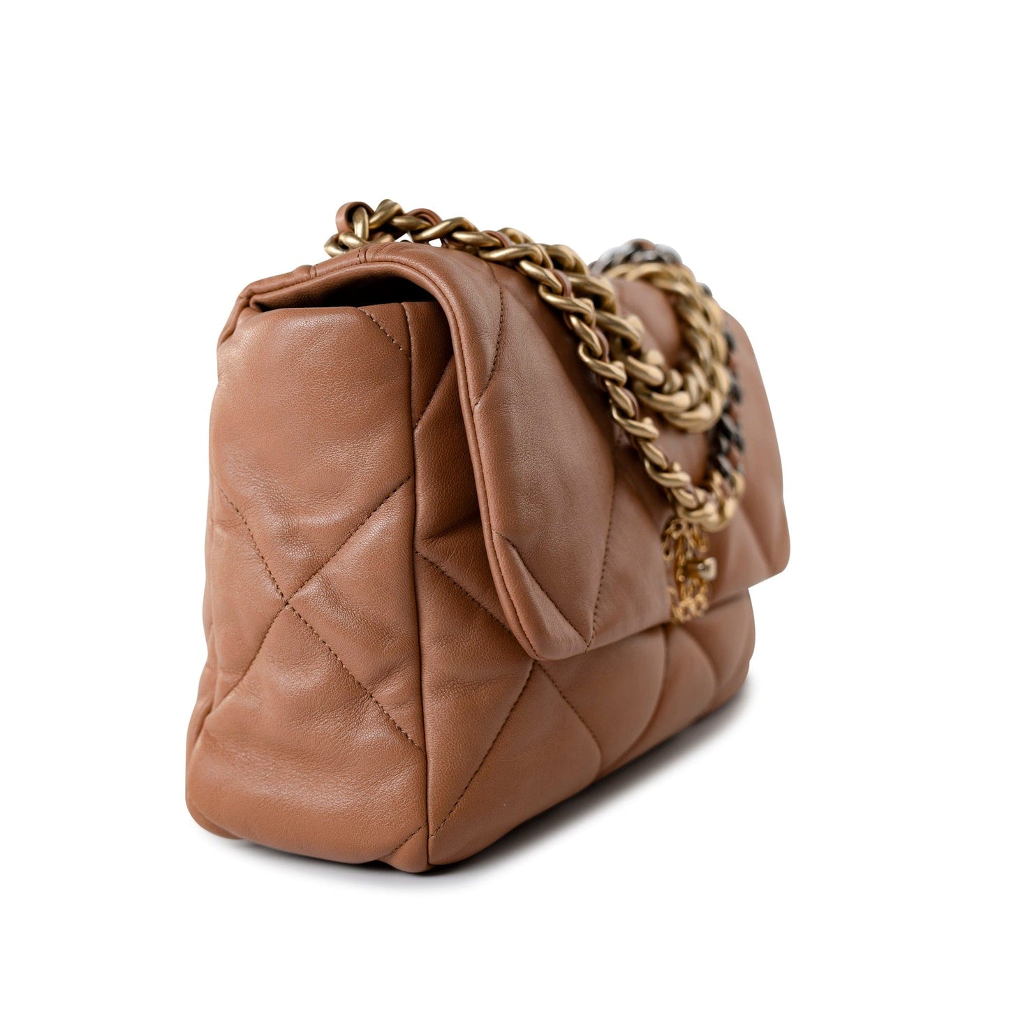 21P Large Caramel Lambskin Quilted 19 Flap Mixed Hardware