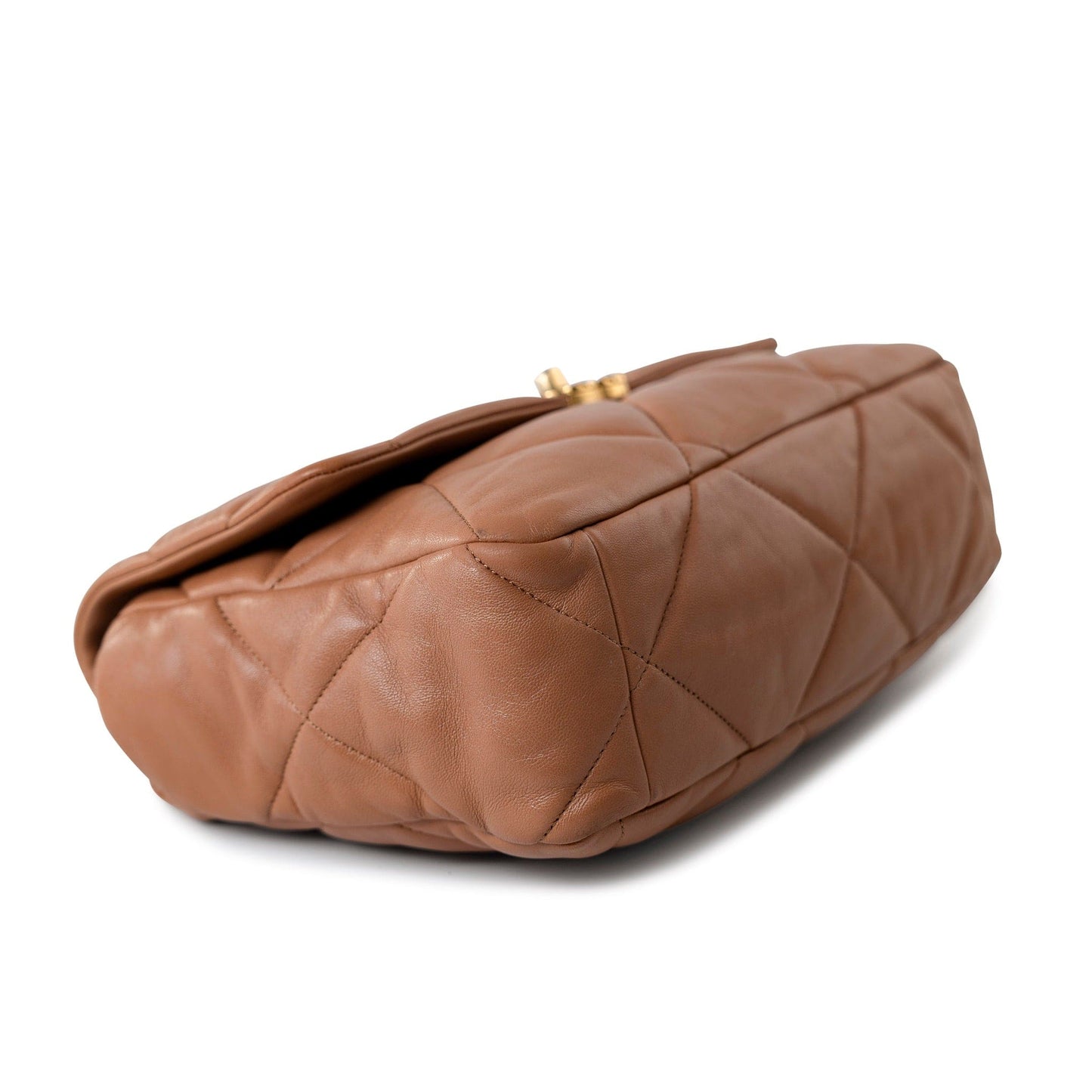 21P Large Caramel Lambskin Quilted 19 Flap Mixed Hardware