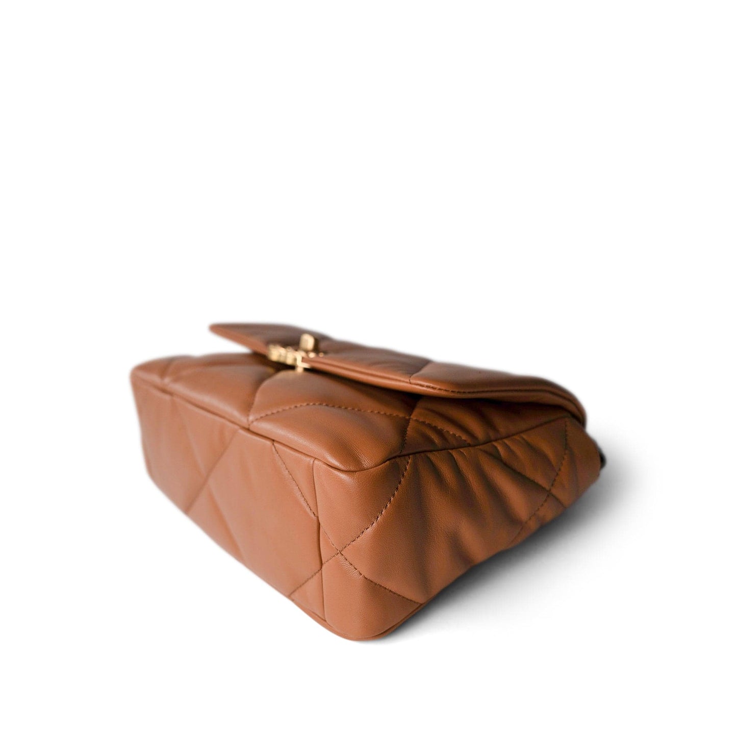 22A Caramel Lambskin Quilted Small 19 Flap Mixed Hardware