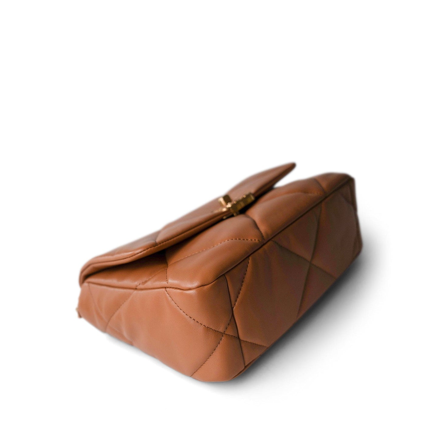 22A Caramel Lambskin Quilted Small 19 Flap Mixed Hardware