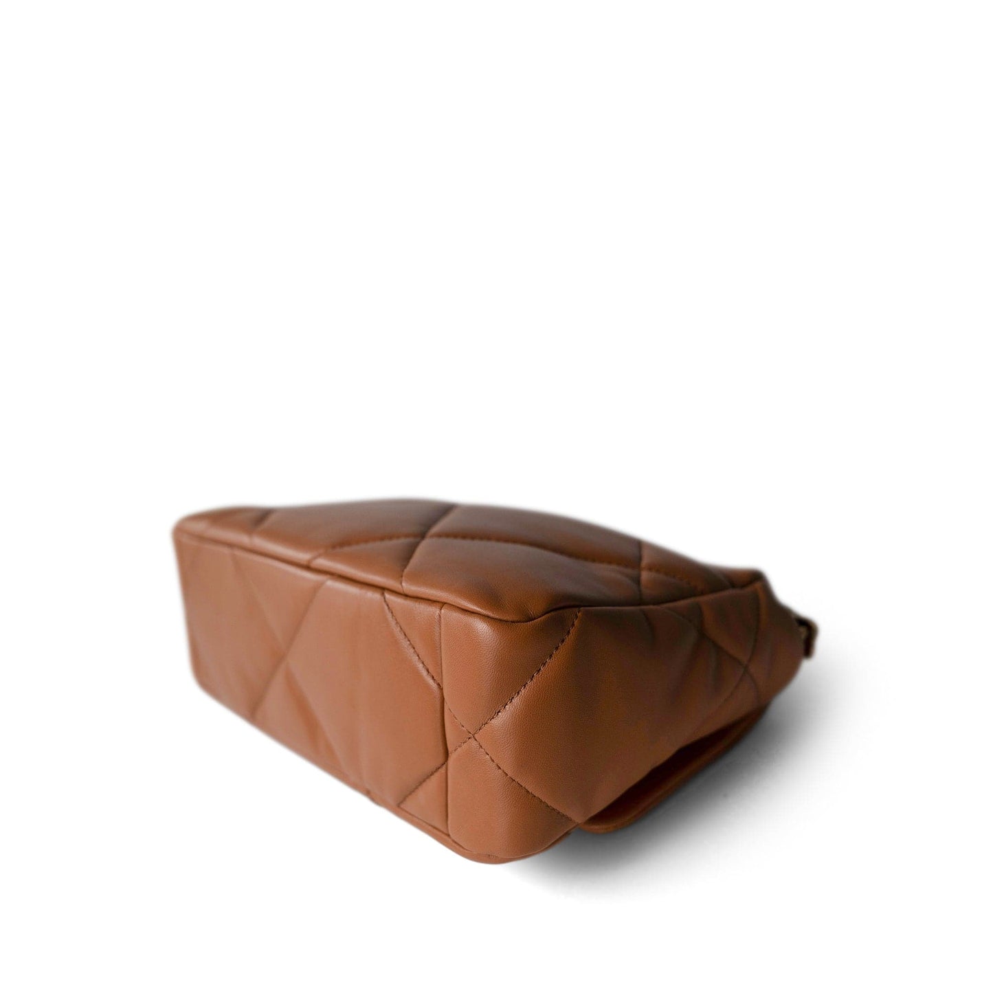 22A Caramel Lambskin Quilted Small 19 Flap Mixed Hardware