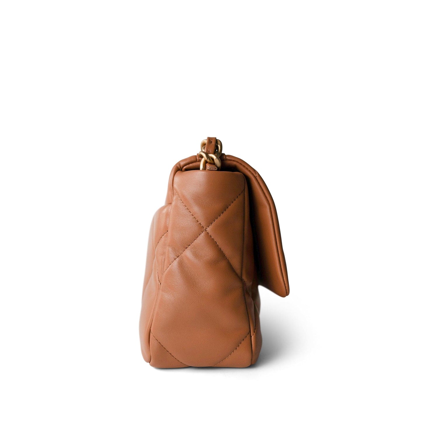 22A Caramel Lambskin Quilted Small 19 Flap Mixed Hardware