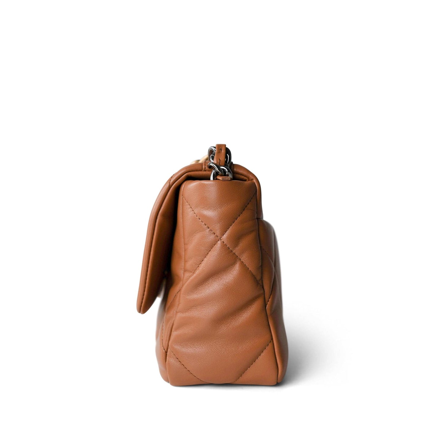 22A Caramel Lambskin Quilted Small 19 Flap Mixed Hardware