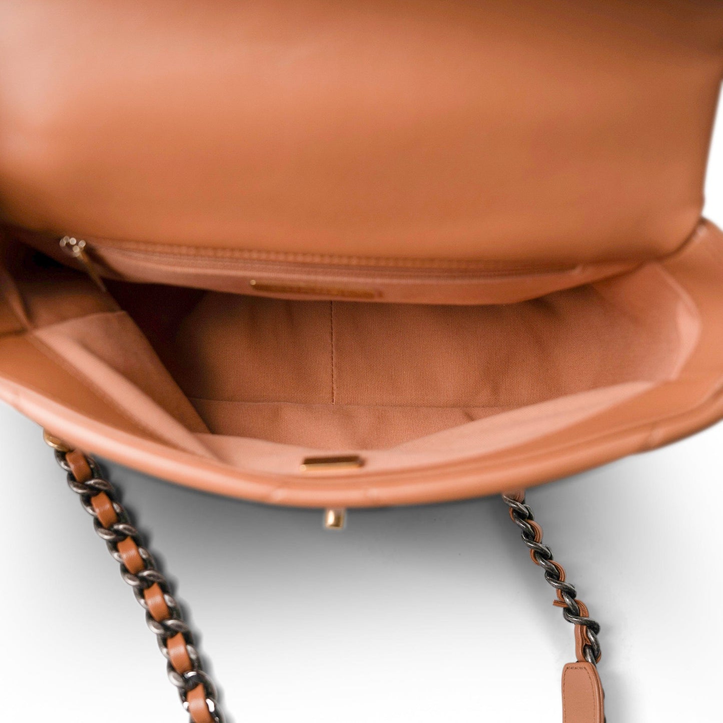 22A Caramel Lambskin Quilted Small 19 Flap Mixed Hardware