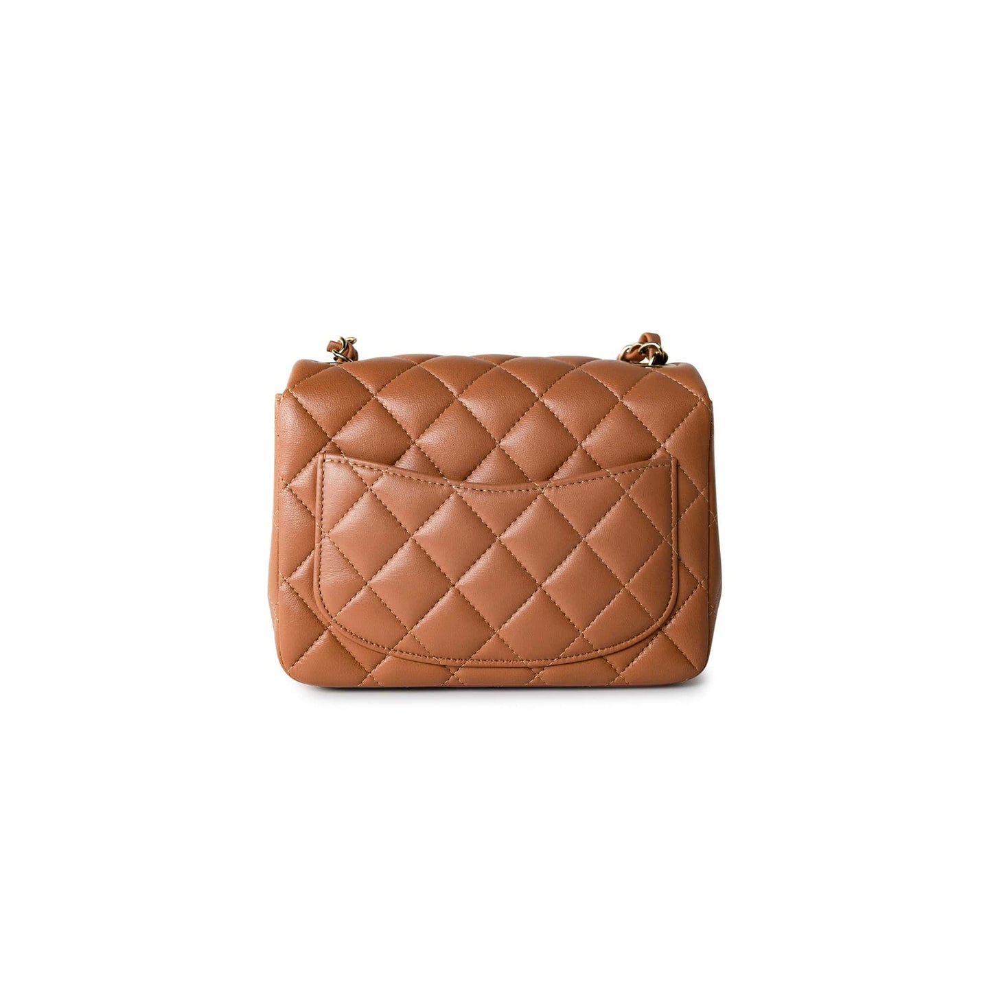 22S Caramel Lambskin Quilted Mini Square Flap Light Gold Hardware