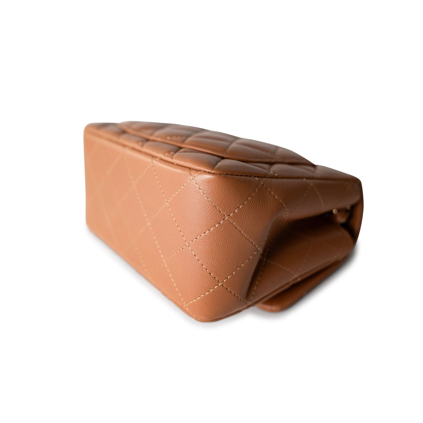 22S Caramel Lambskin Quilted Mini Square Flap Light Gold Hardware