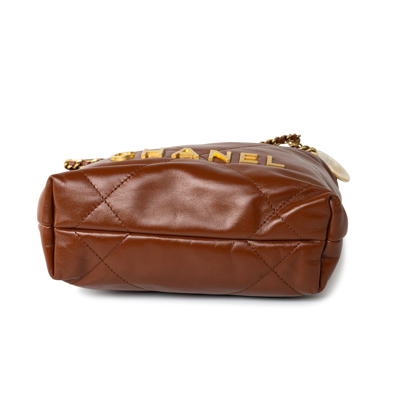 23A Light Brown Calfskin Quilted Mini 22 Bag Antique Gold Hardware