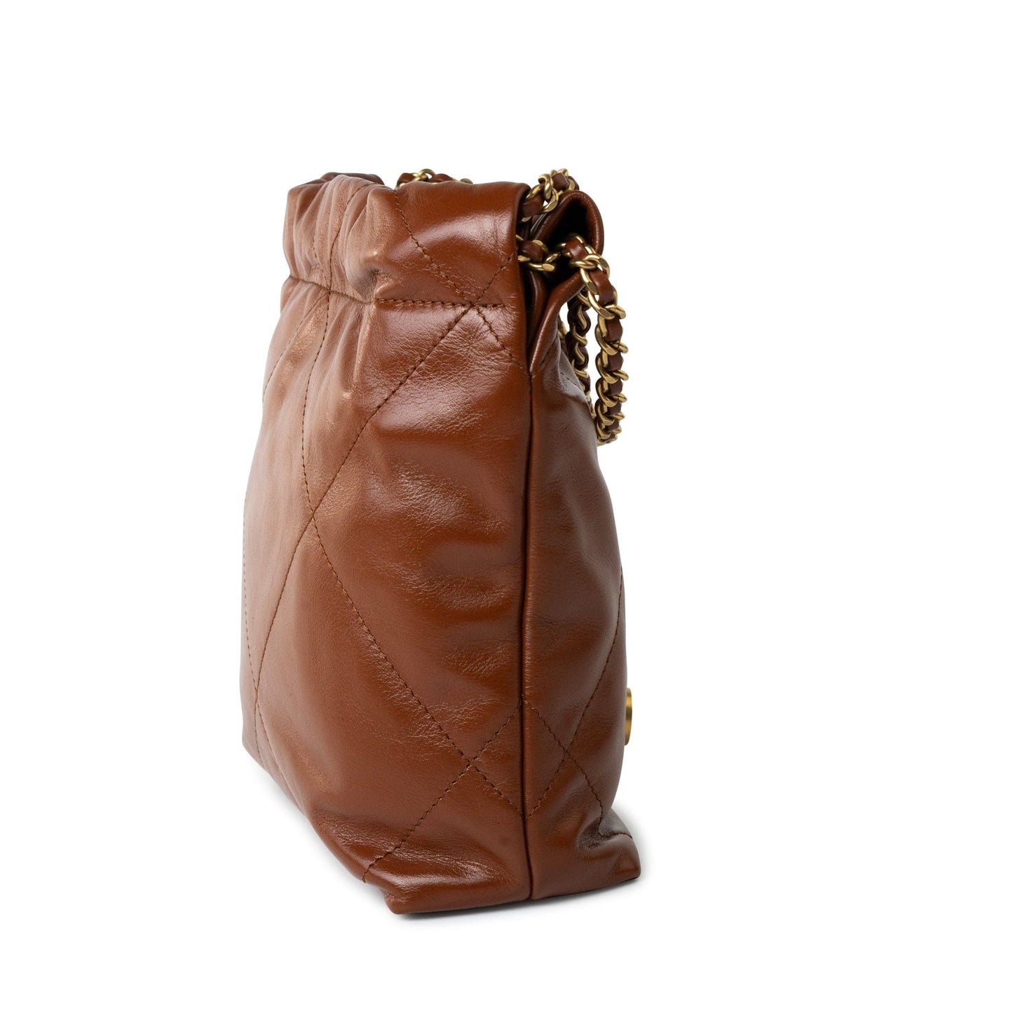 23A Light Brown Calfskin Quilted Mini 22 Bag Antique Gold Hardware